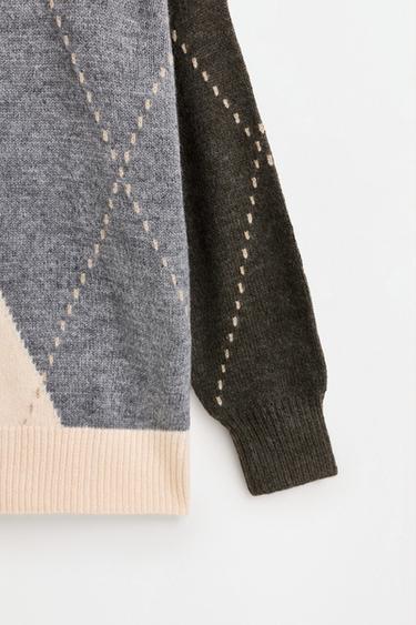 Diamond-textured sweater — GREYISH GREEN 7