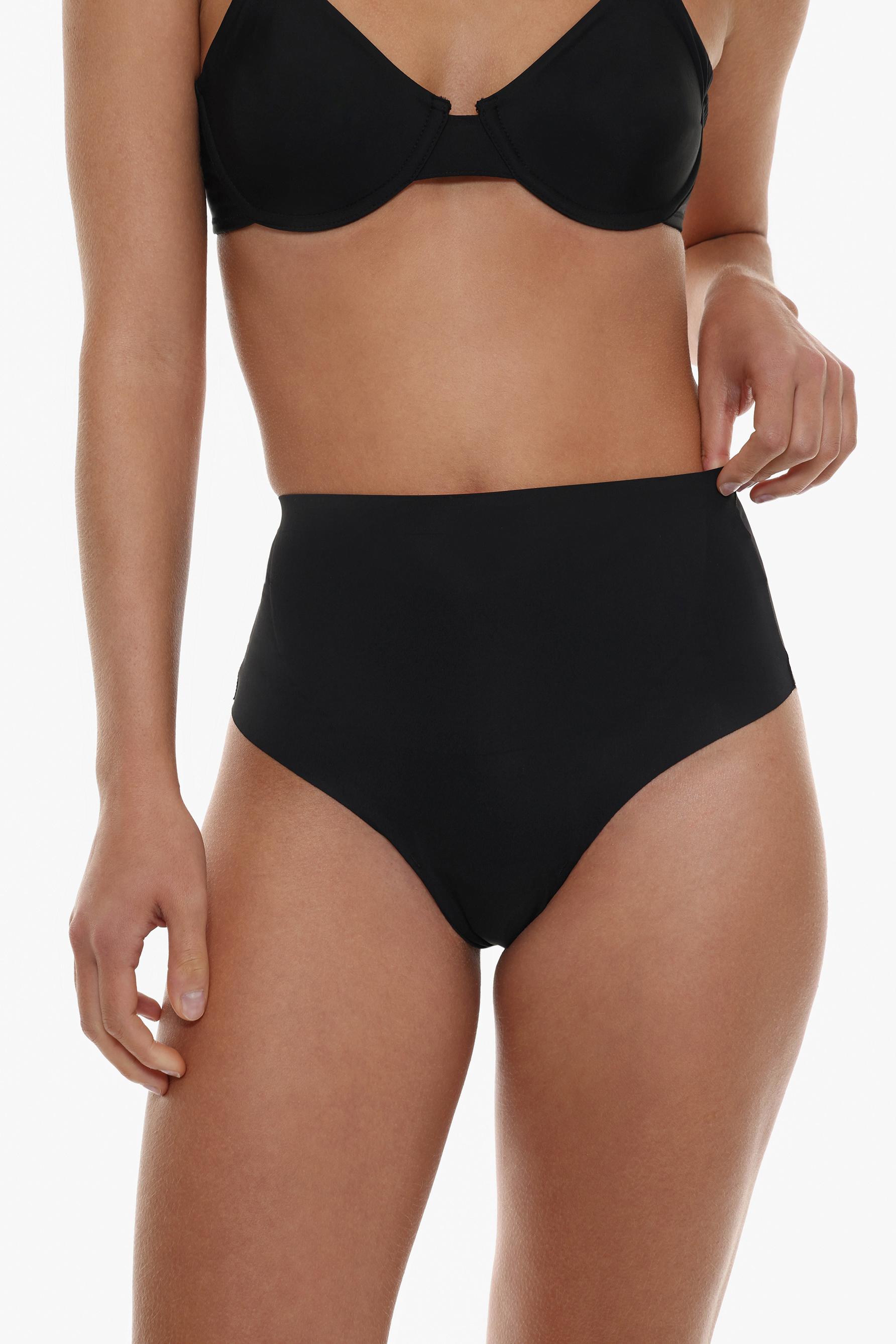 Microfibre shapewear thong — BLACK