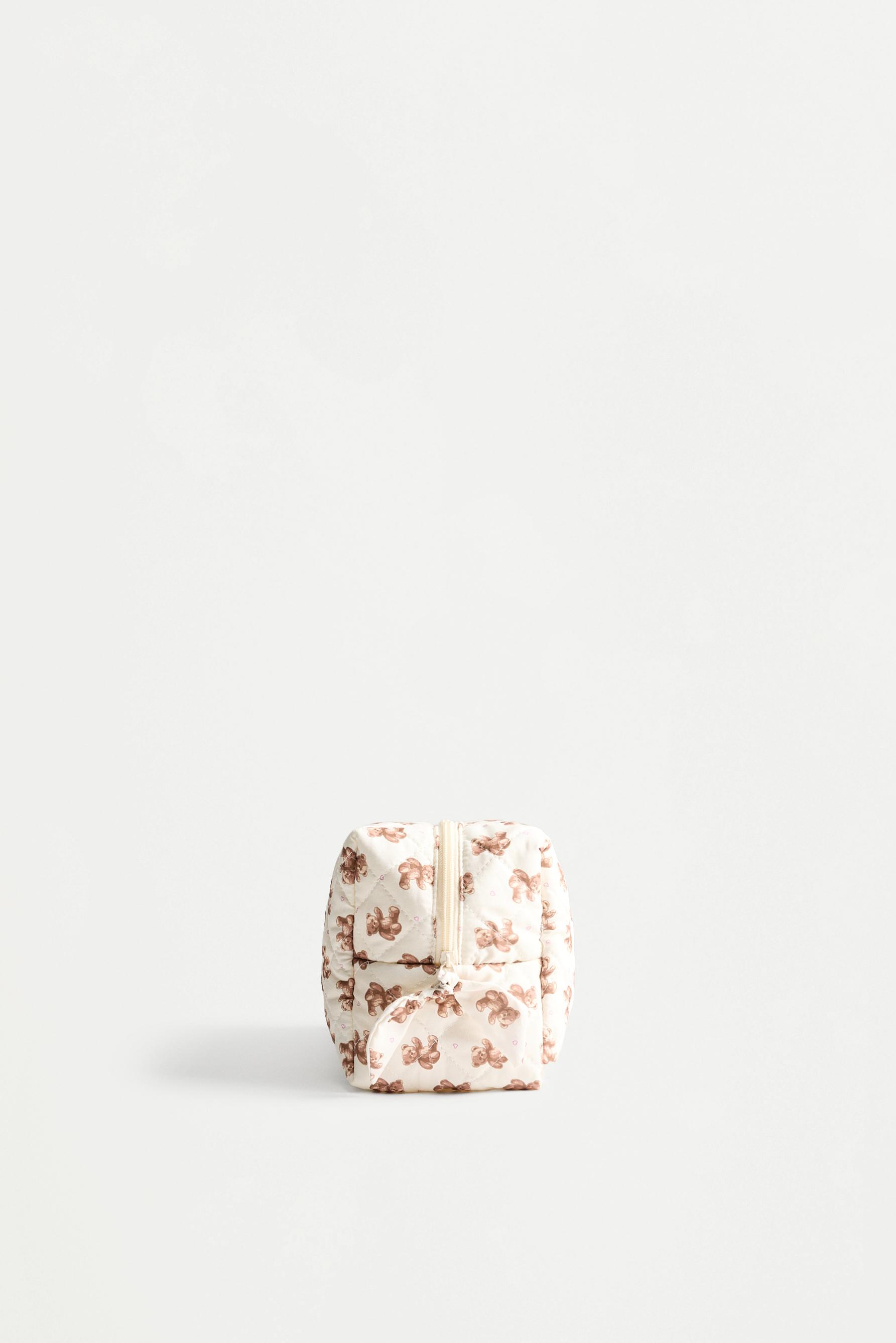 Large bear print toiletry bag — BEIGE