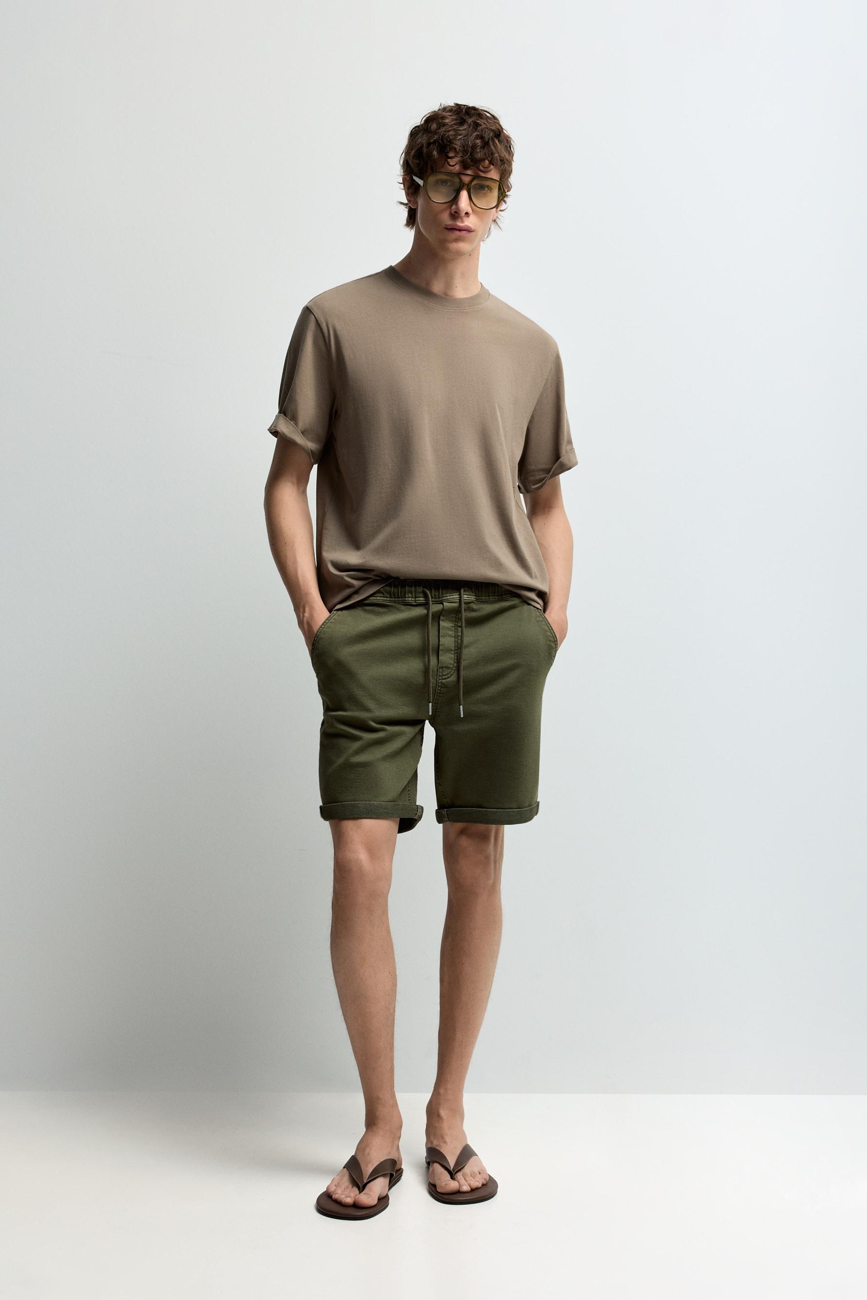 Denim jogger Bermuda shorts — DARK GREEN