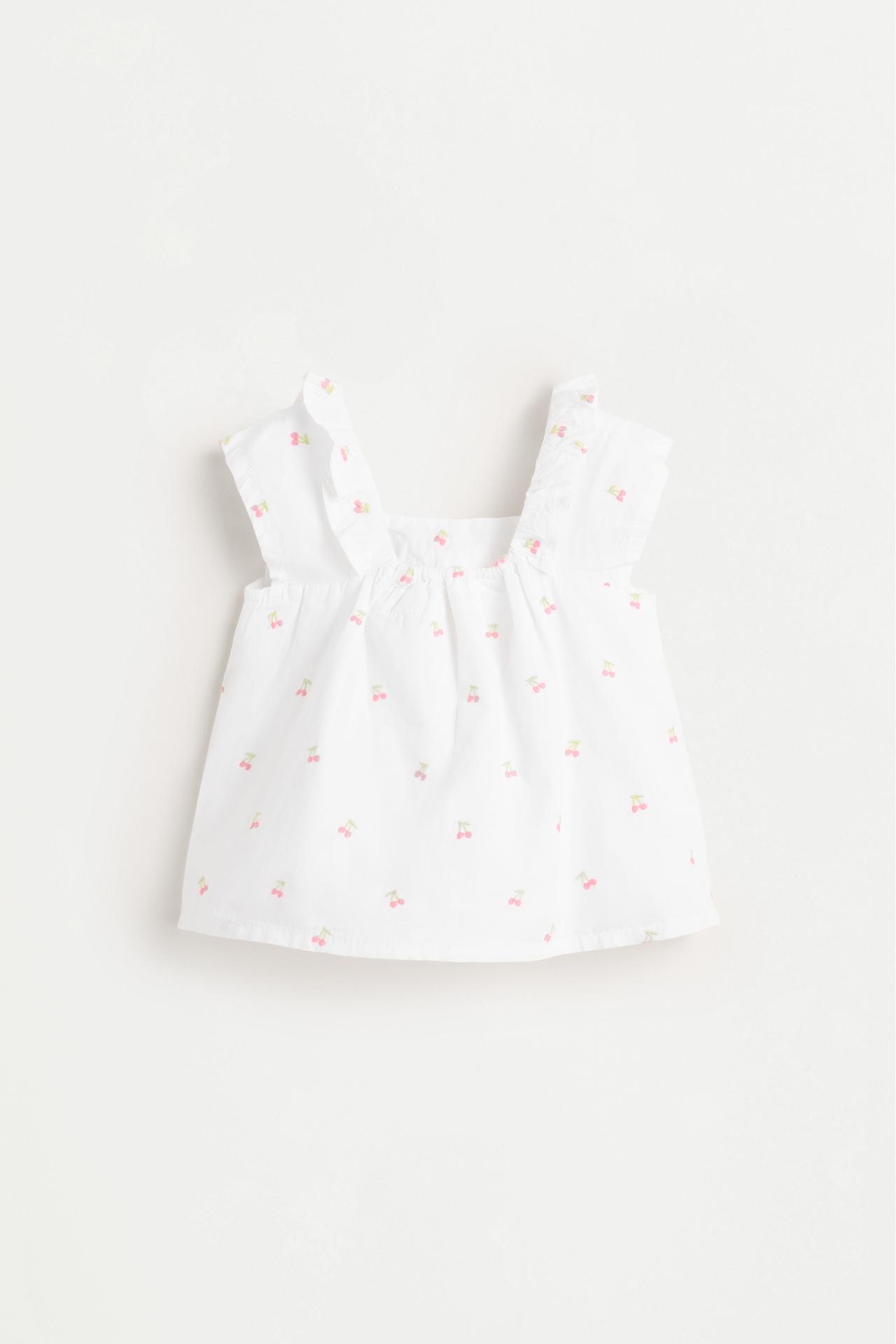Cherry embroidered blouse and shorts co-ord — WHITE