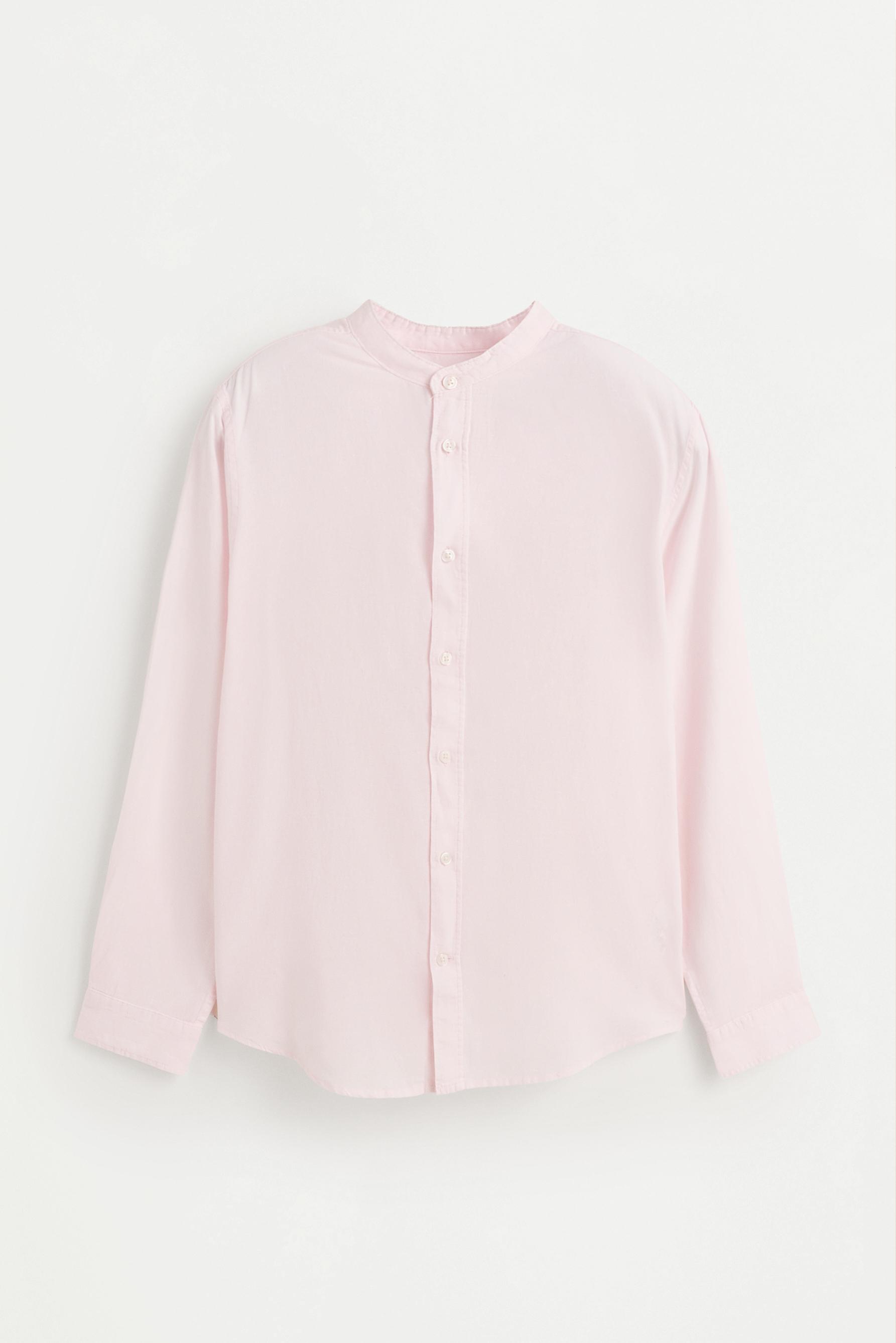Linen and cotton stand collar shirt — NEON PINK