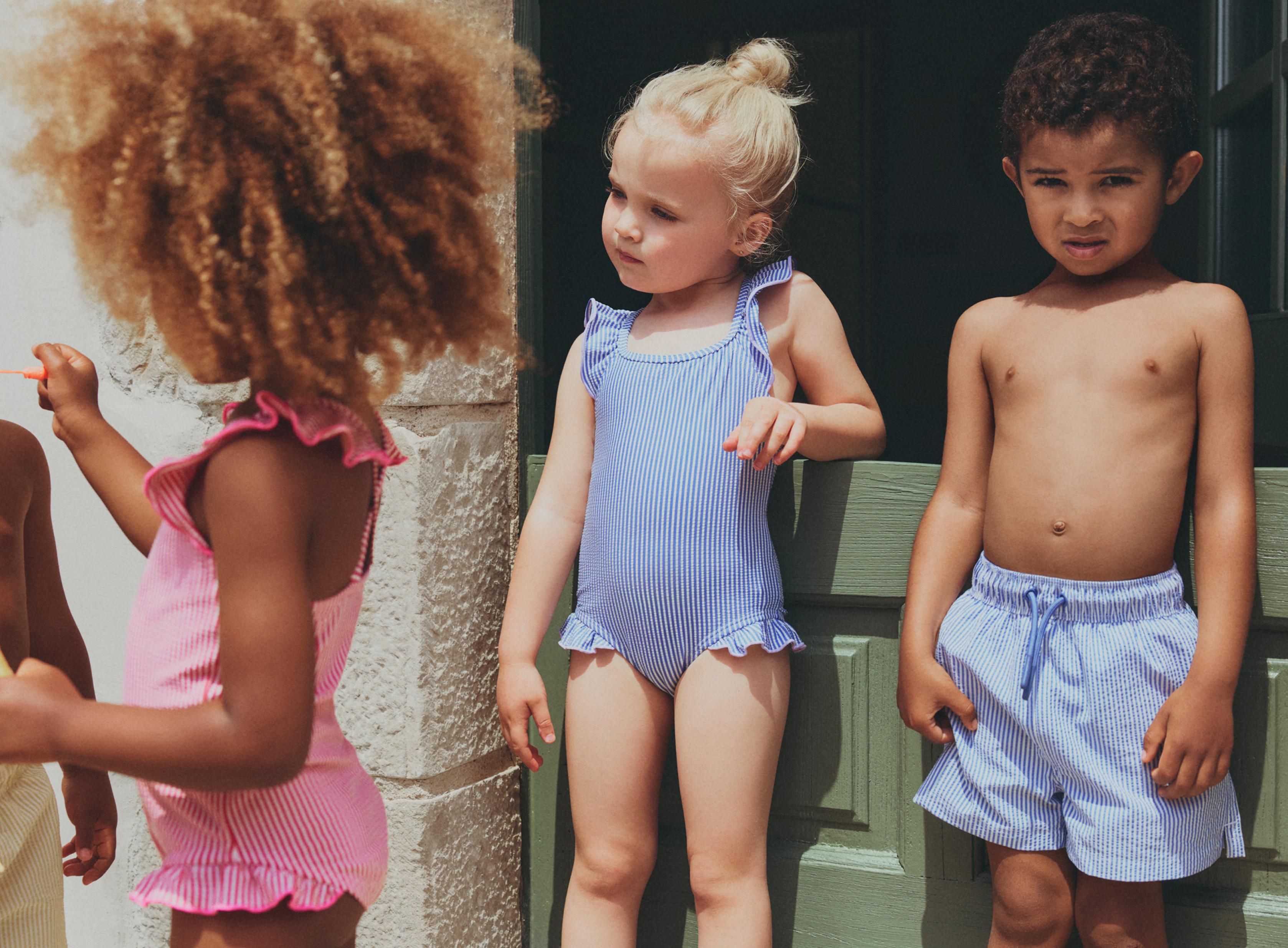 Striped ruffled swimsuit — BLUE