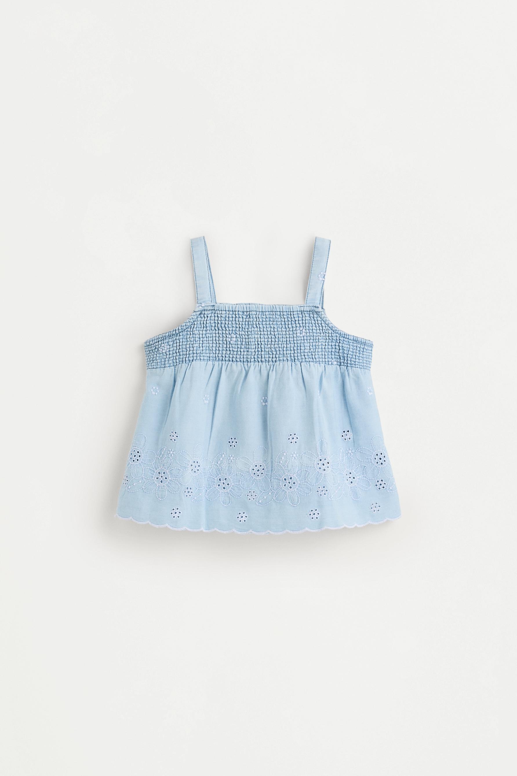 Embroidered denim top — PALE BLUE