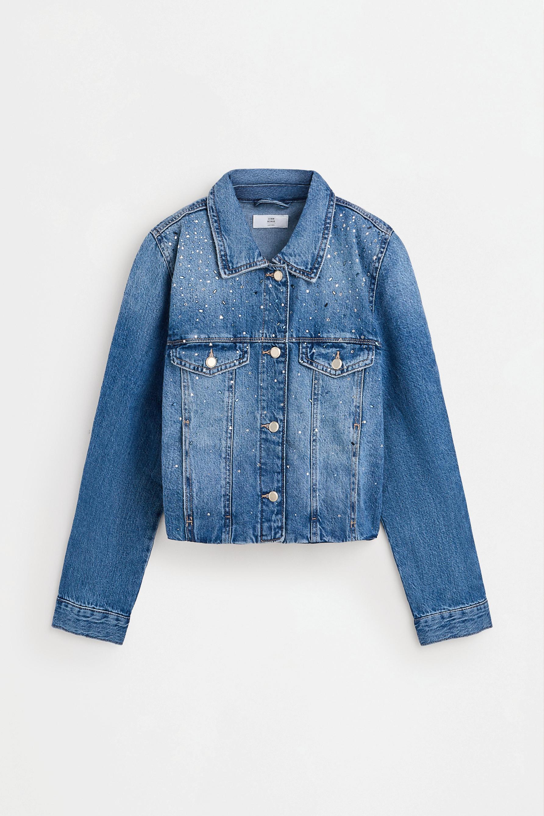 Rhinestone denim jacket — DARK BLUE