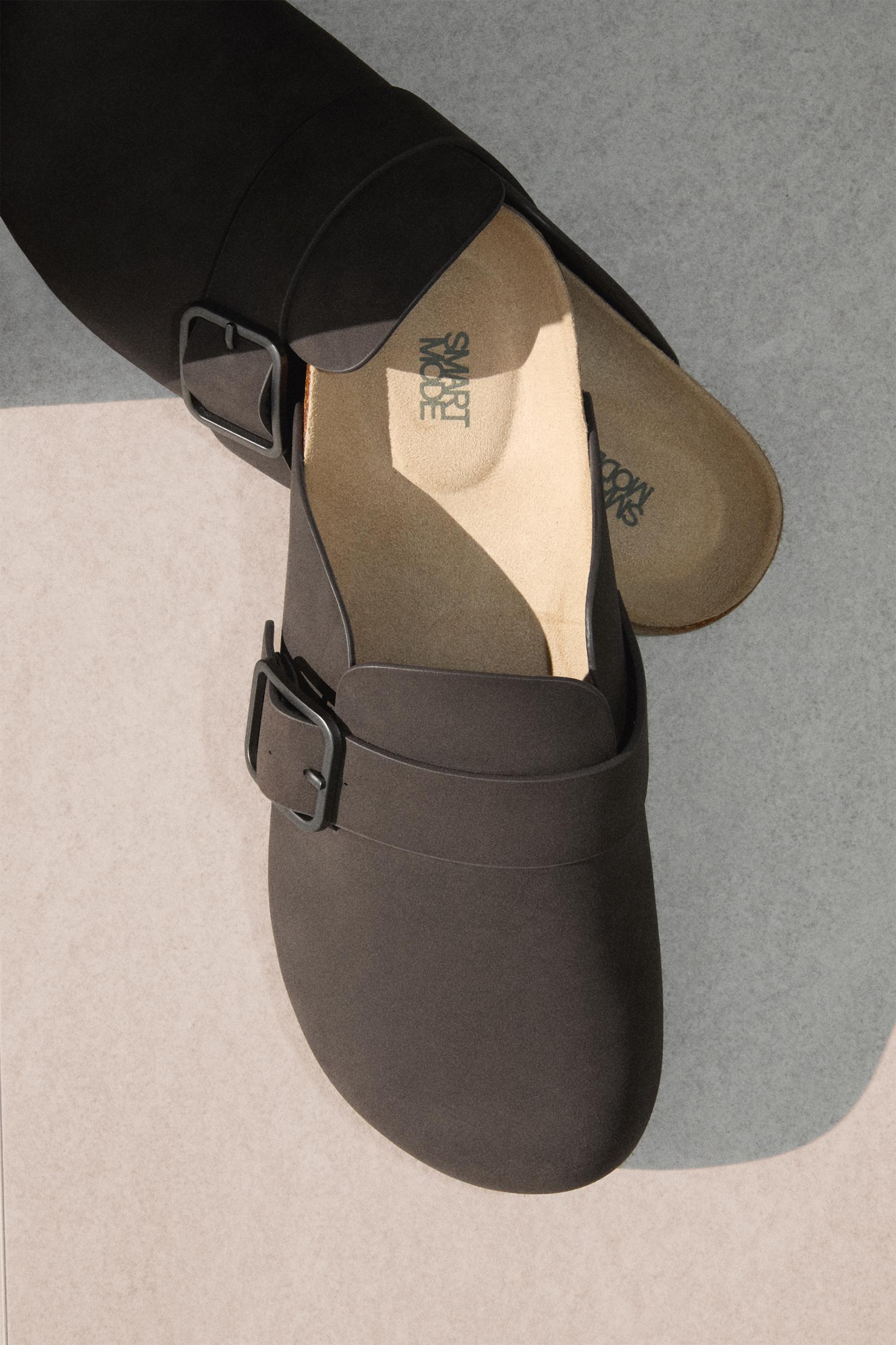 Faux suede buckle clog — GREY