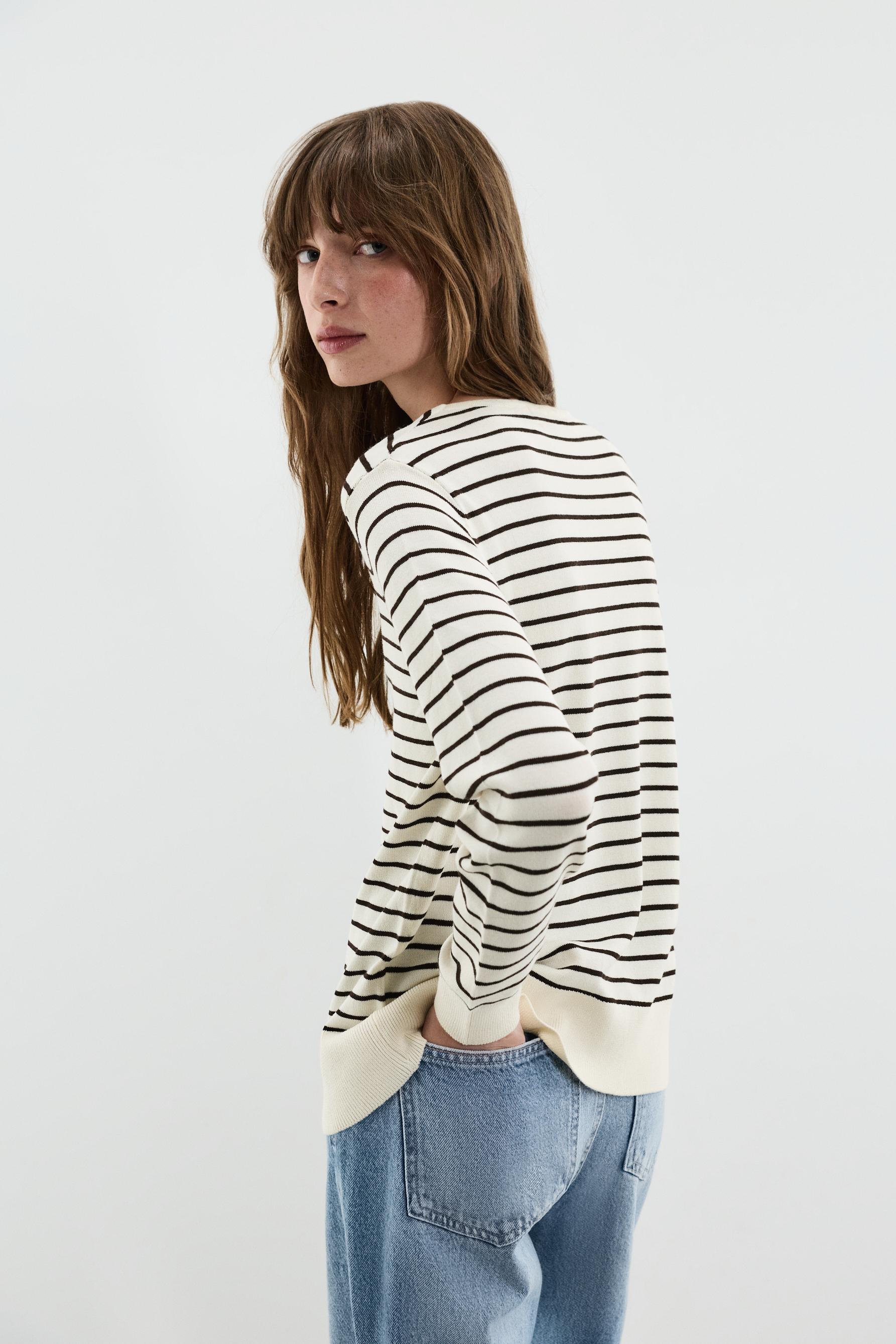 Basic V-neck sweater — BEIGE/BROWN