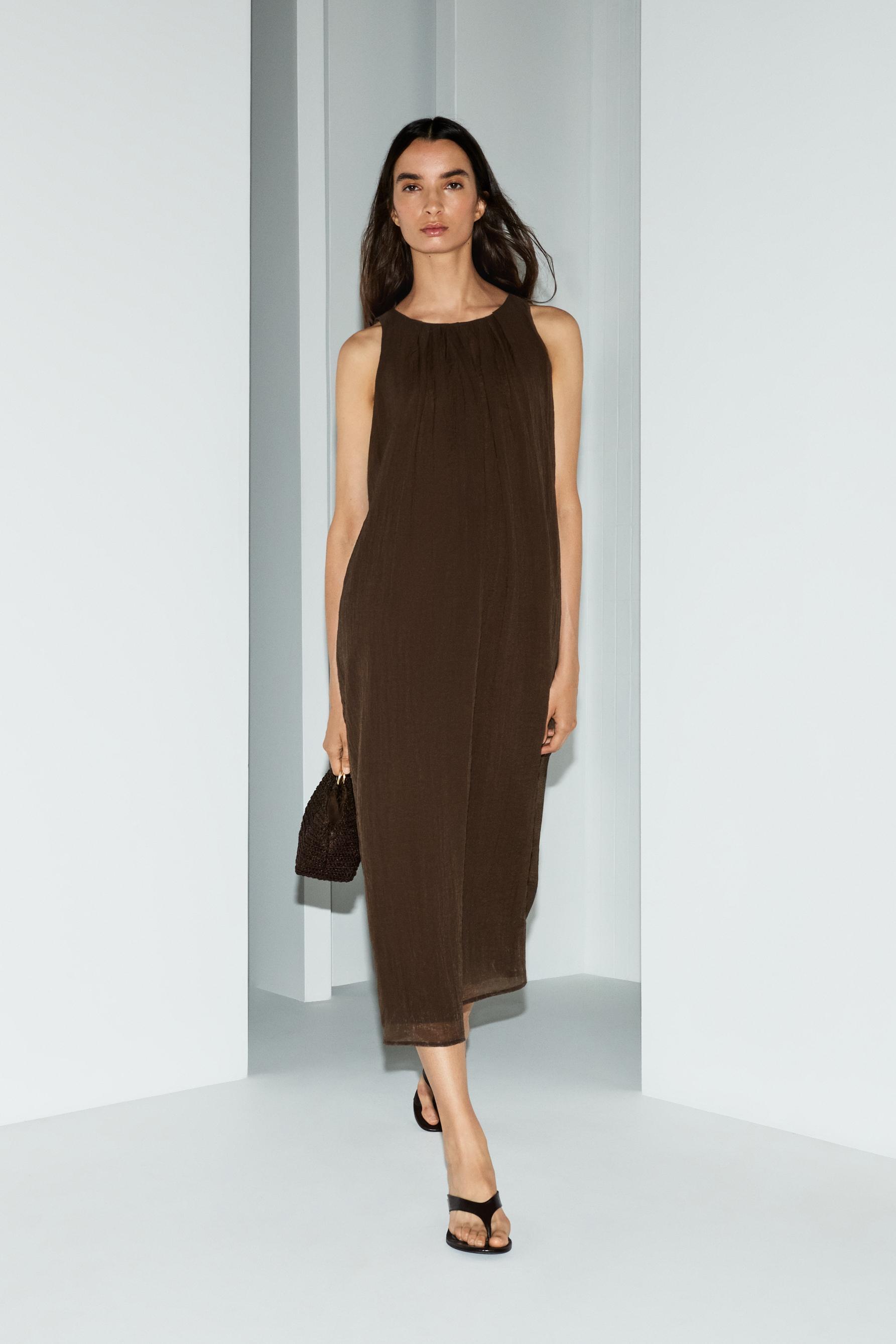 Halter neck midi dress — BROWN