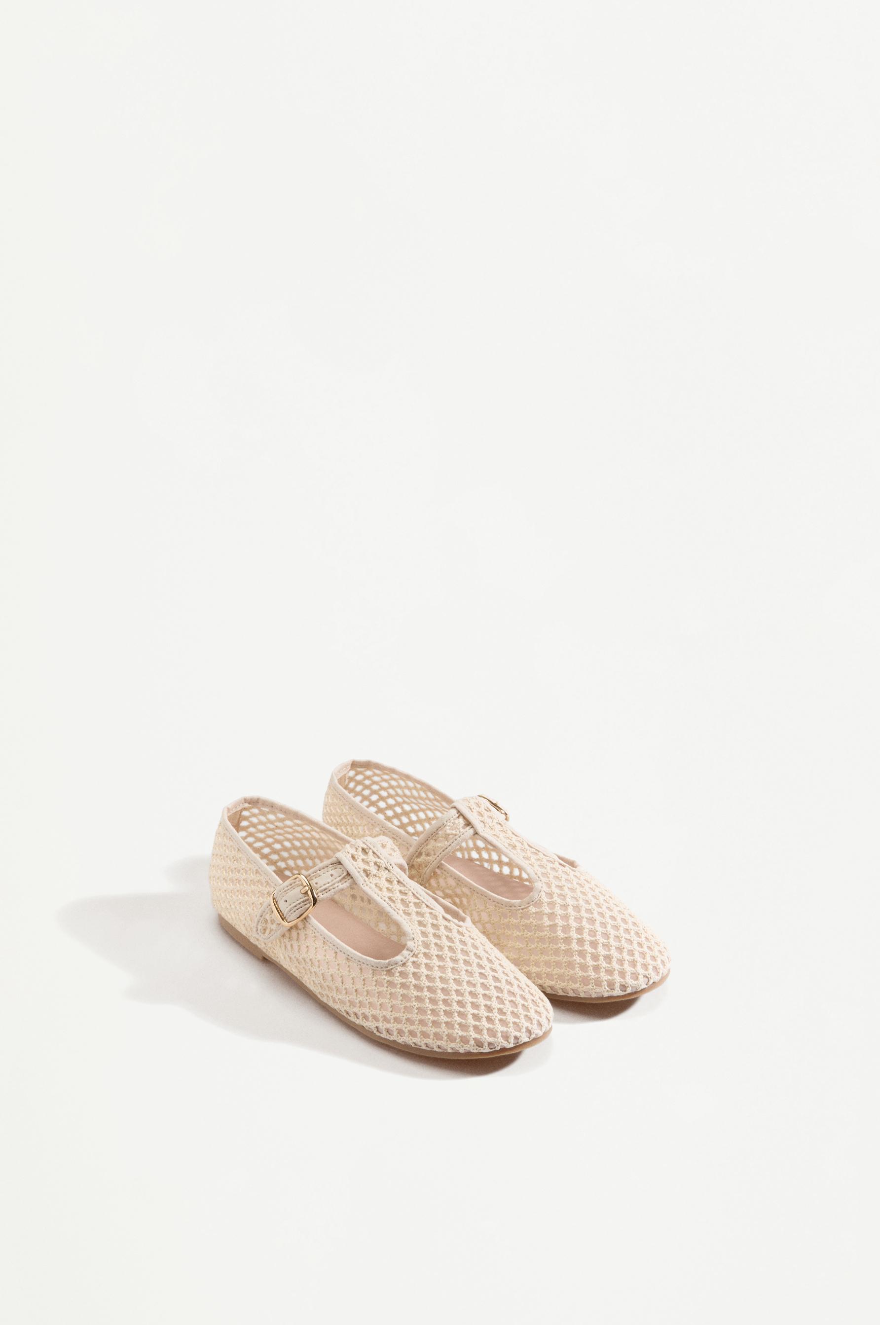 Mesh T-strap ballet flats — ECRU