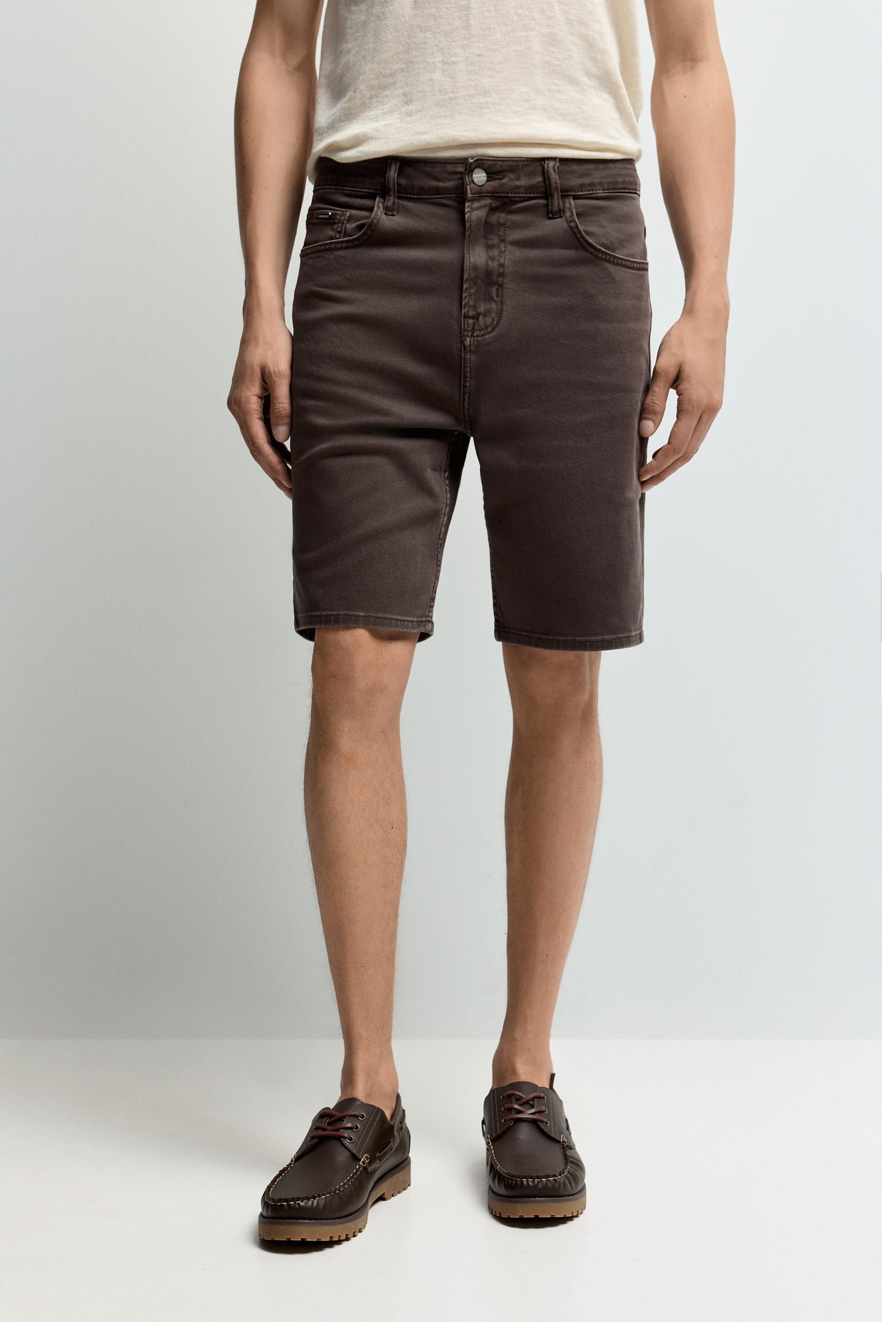Slim denim Bermuda shorts — BROWN