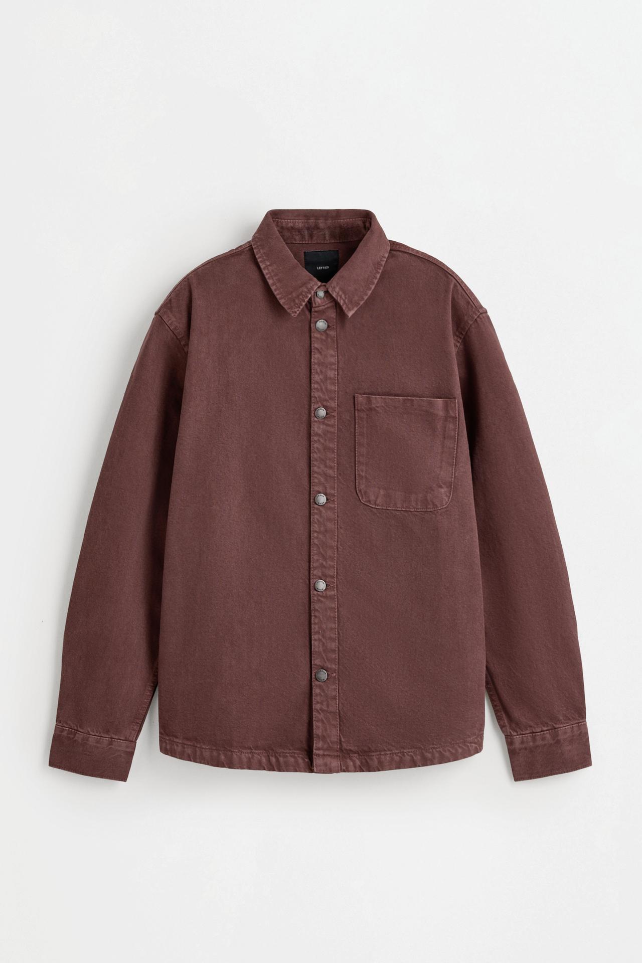 Denim overshirt with pocket — BURGUNDY