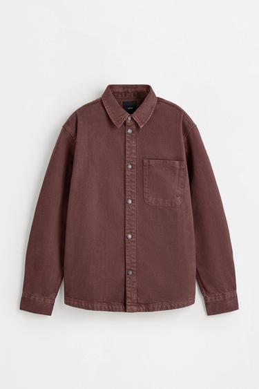 Denim overshirt with pocket — BURGUNDY 6
