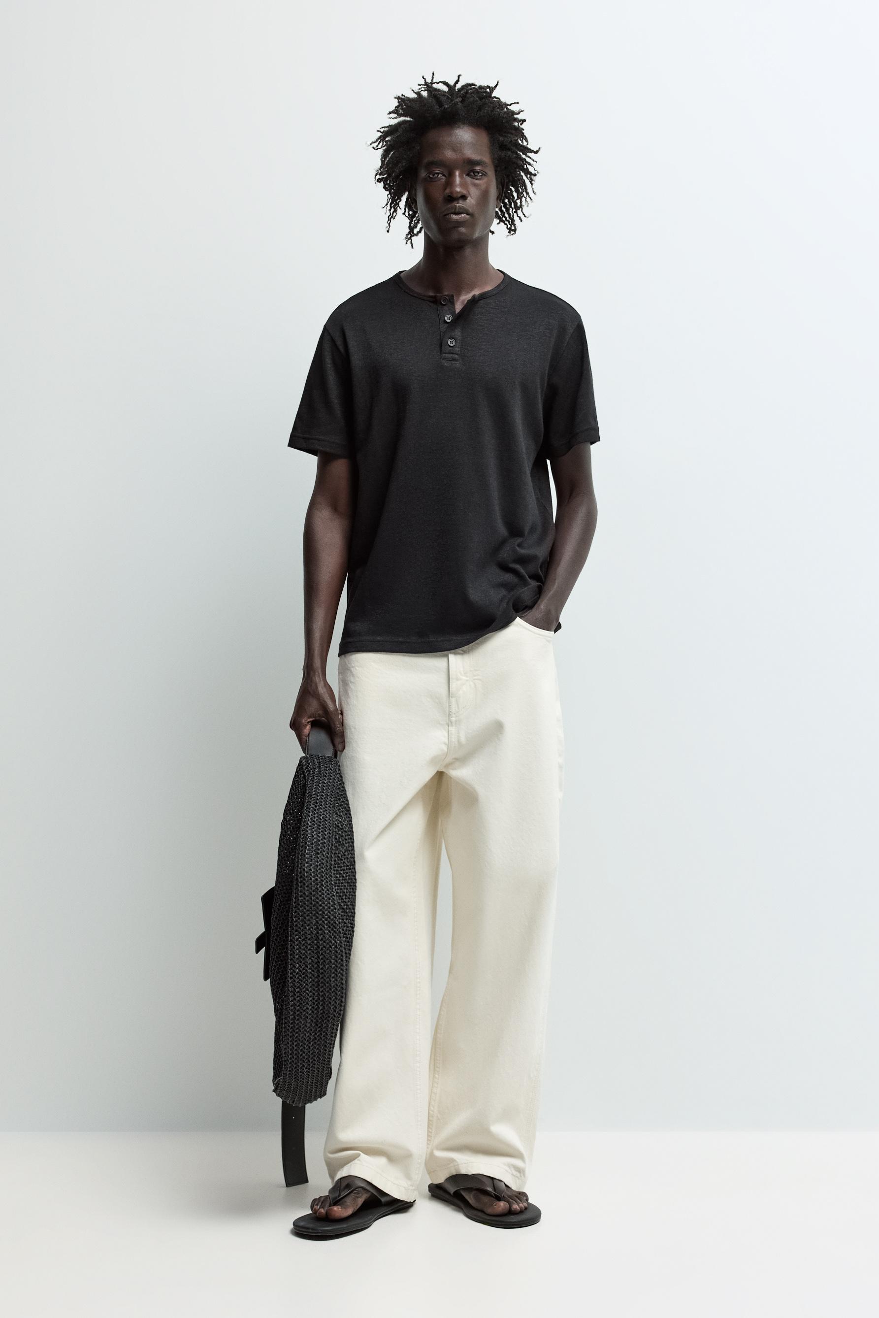 Basic henley T-shirt — BLACK