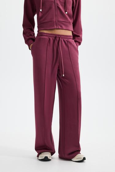 Wide-leg tracksuit trousers with front seam — DARK PINK 1