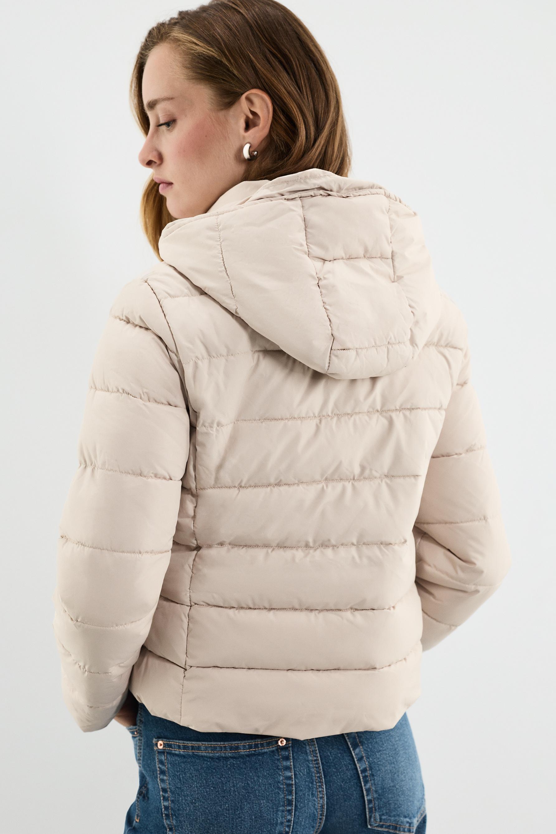 Quilted hooded jacket — ECRU