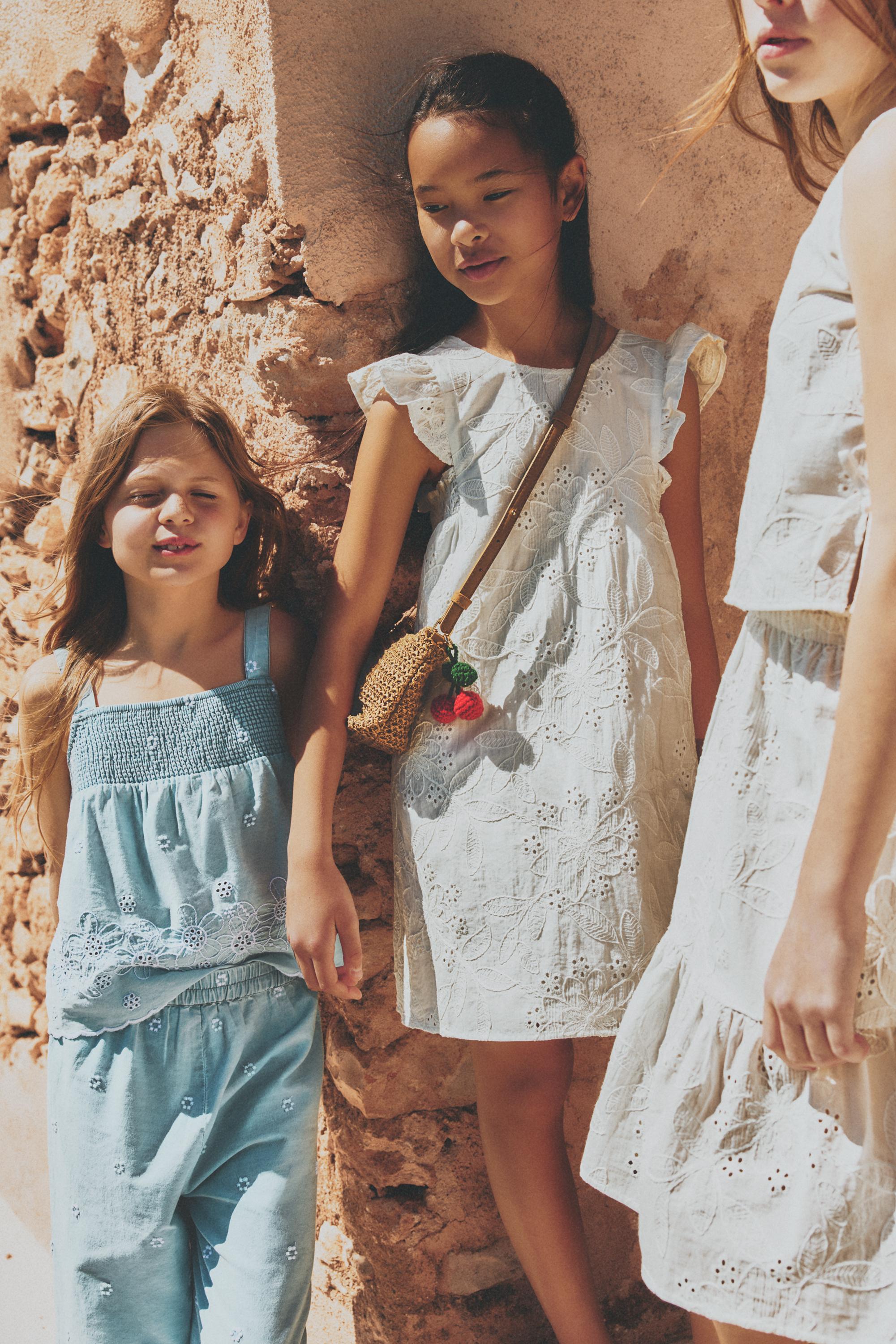 Embroidered denim top — PALE BLUE