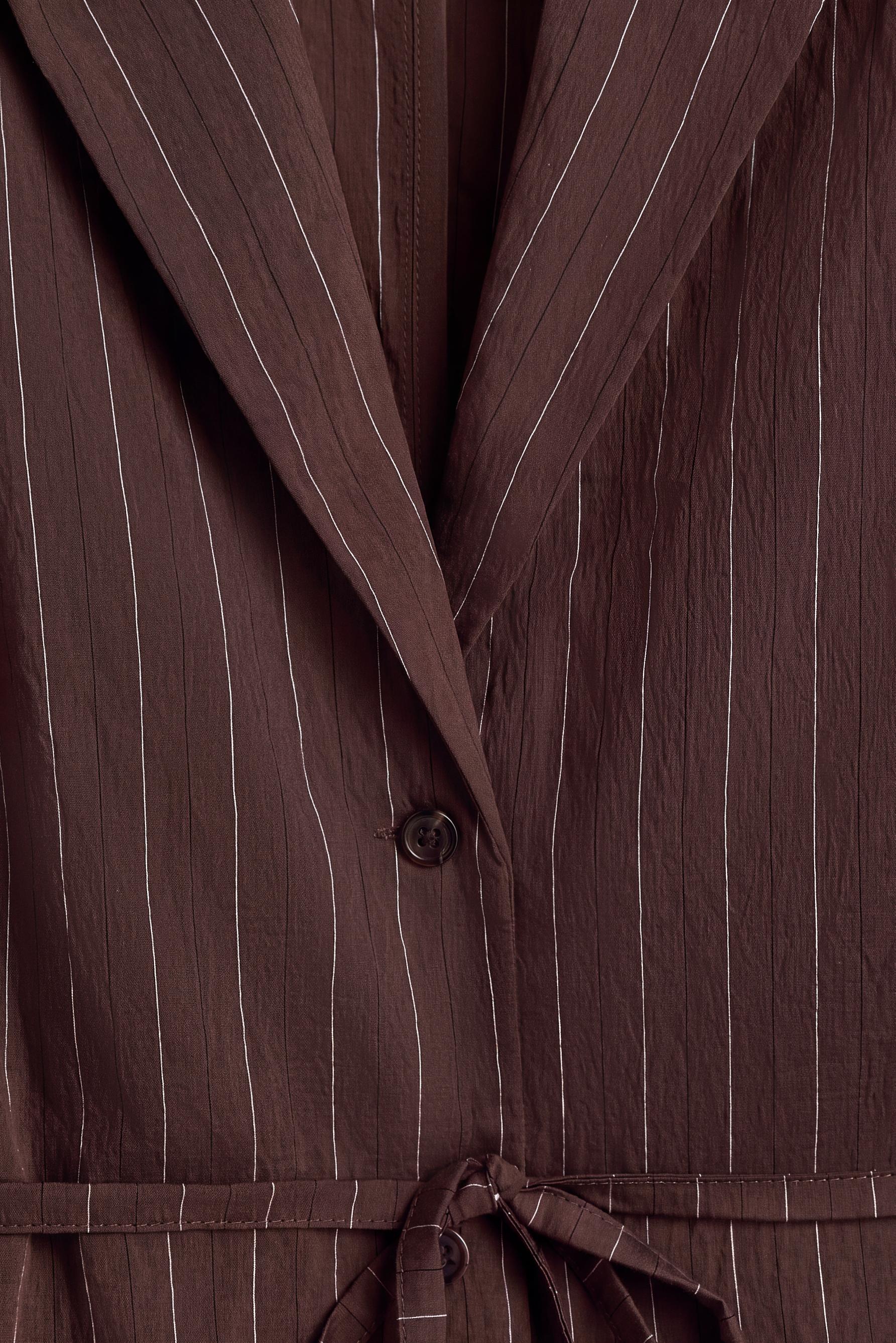 Striped blazer with tie — DARK BROWN