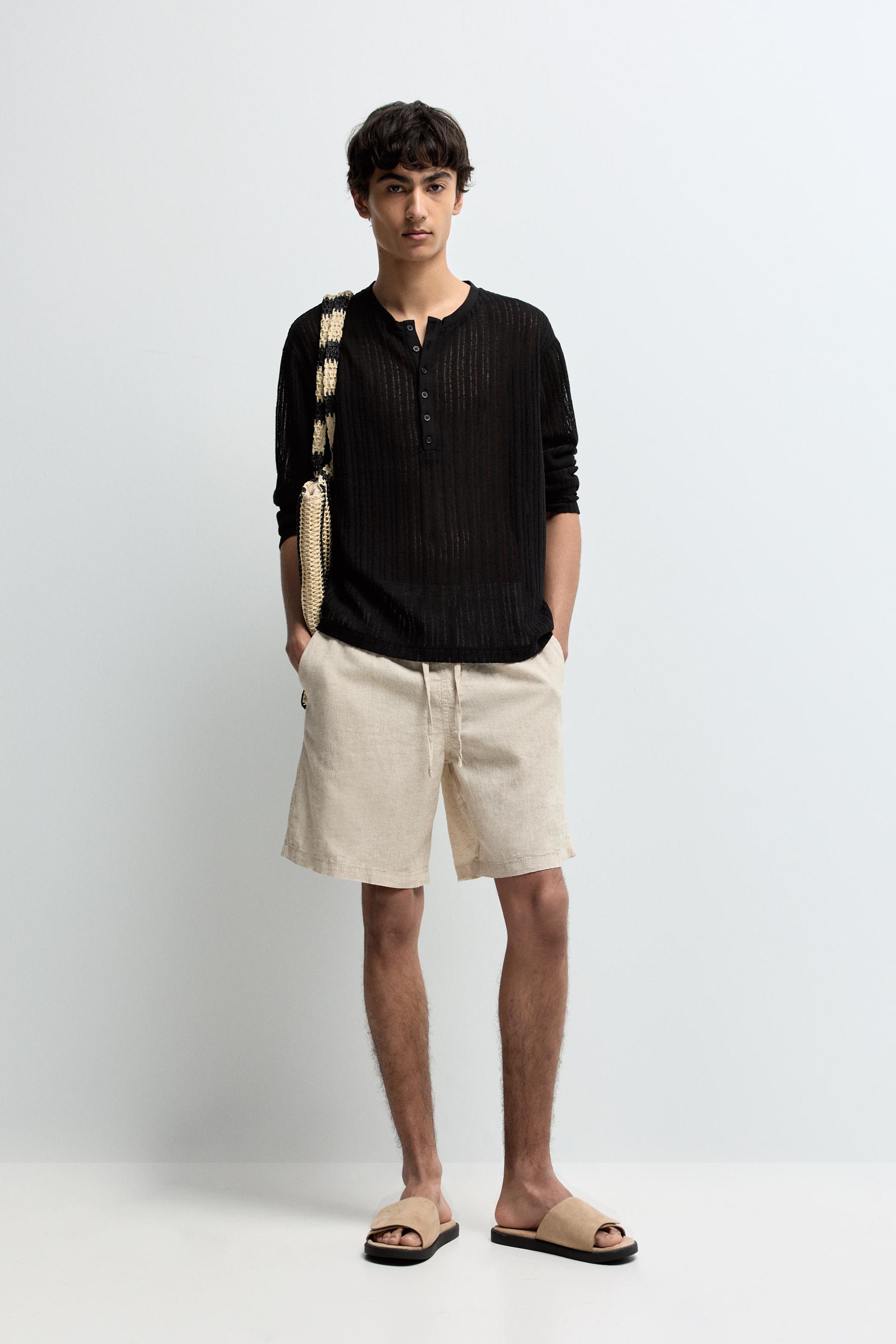 Linen-cotton jogger Bermuda shorts — OFF WHITE