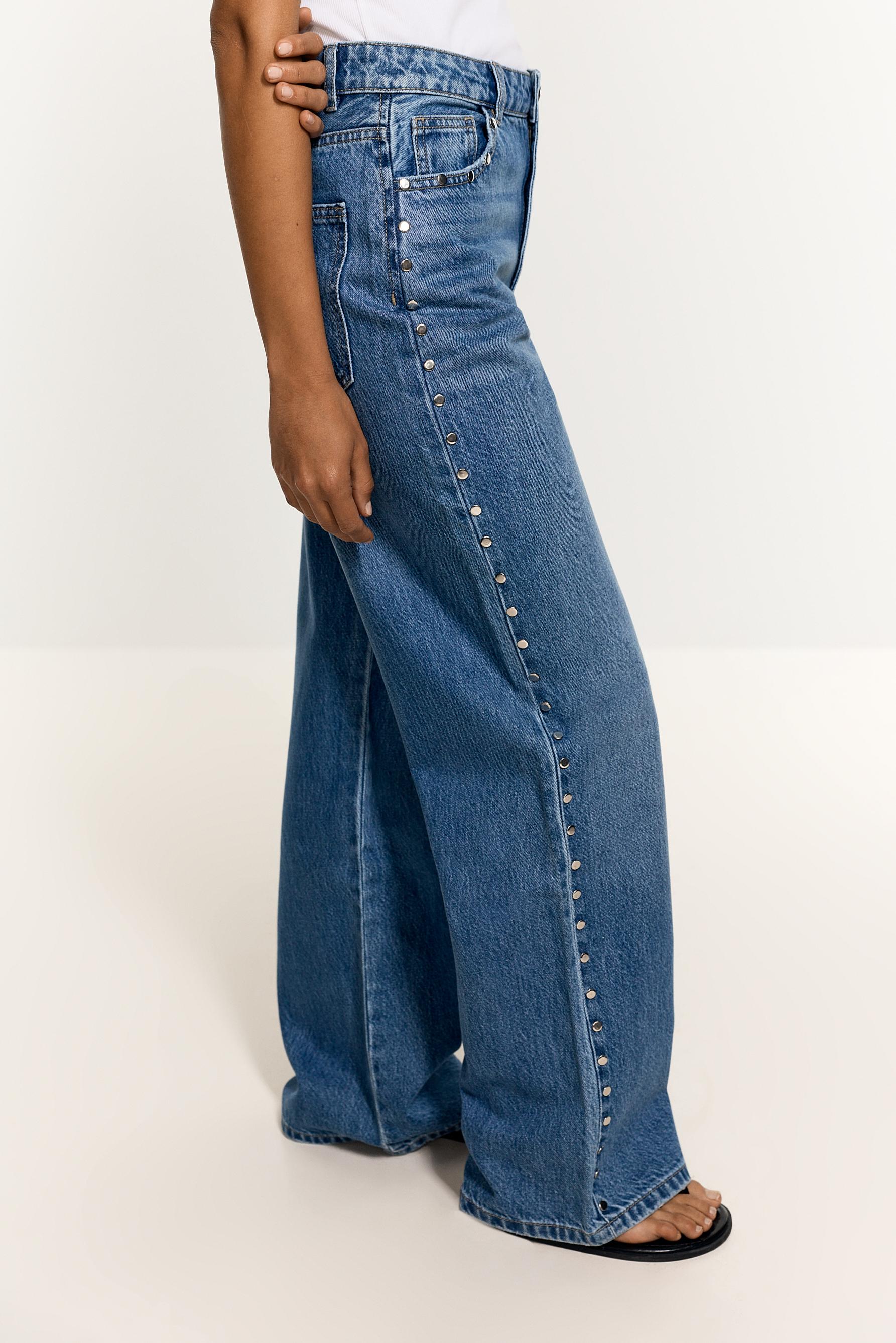 Wide-leg stud jeans — PALE INDIGO