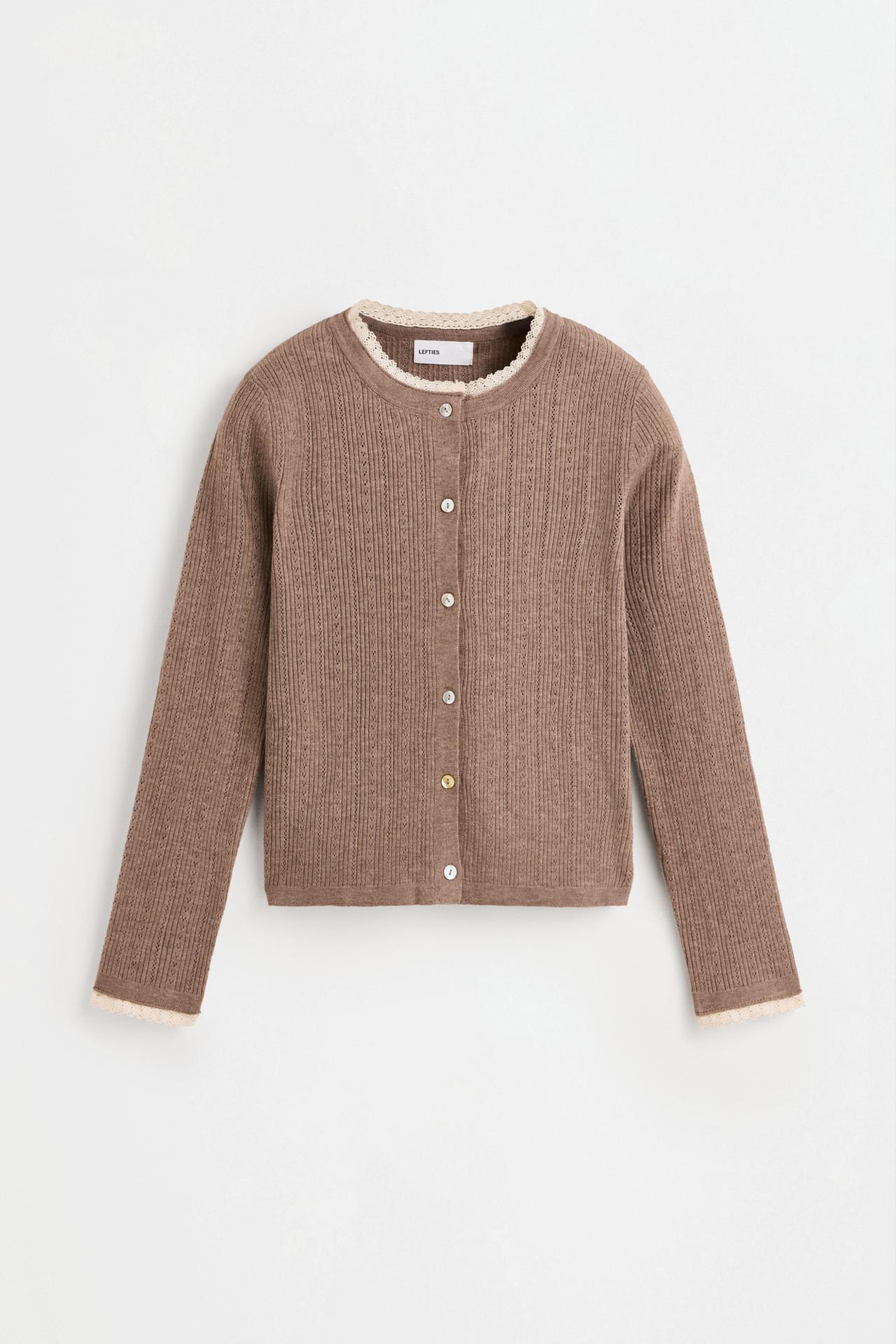 Pointelle knit jacket — TAUPE BROWN
