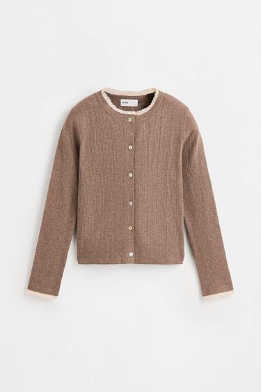 Pointelle knit jacket — TAUPE BROWN 6