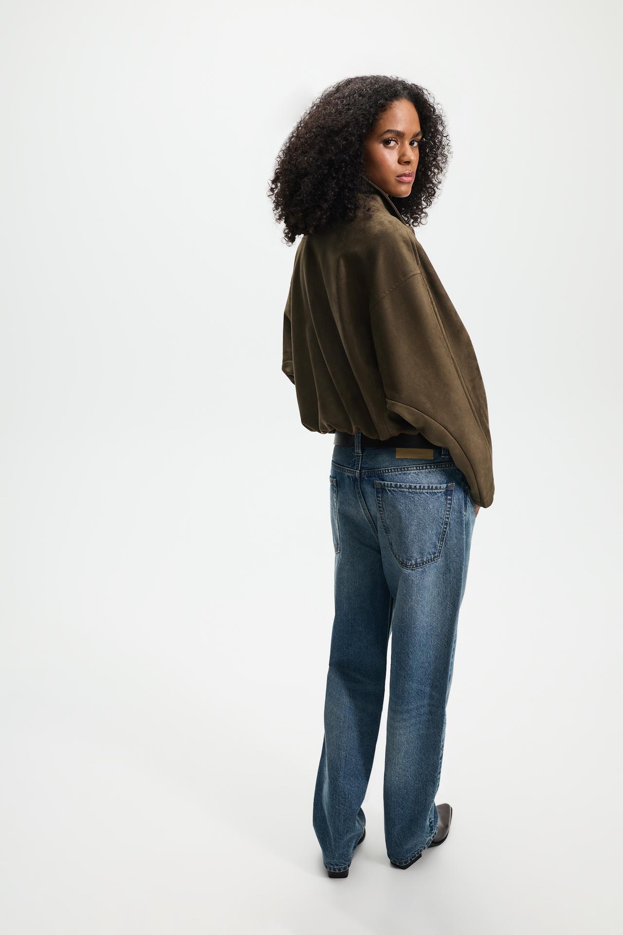 Puffed faux suede bomber jacket — DARK KHAKI