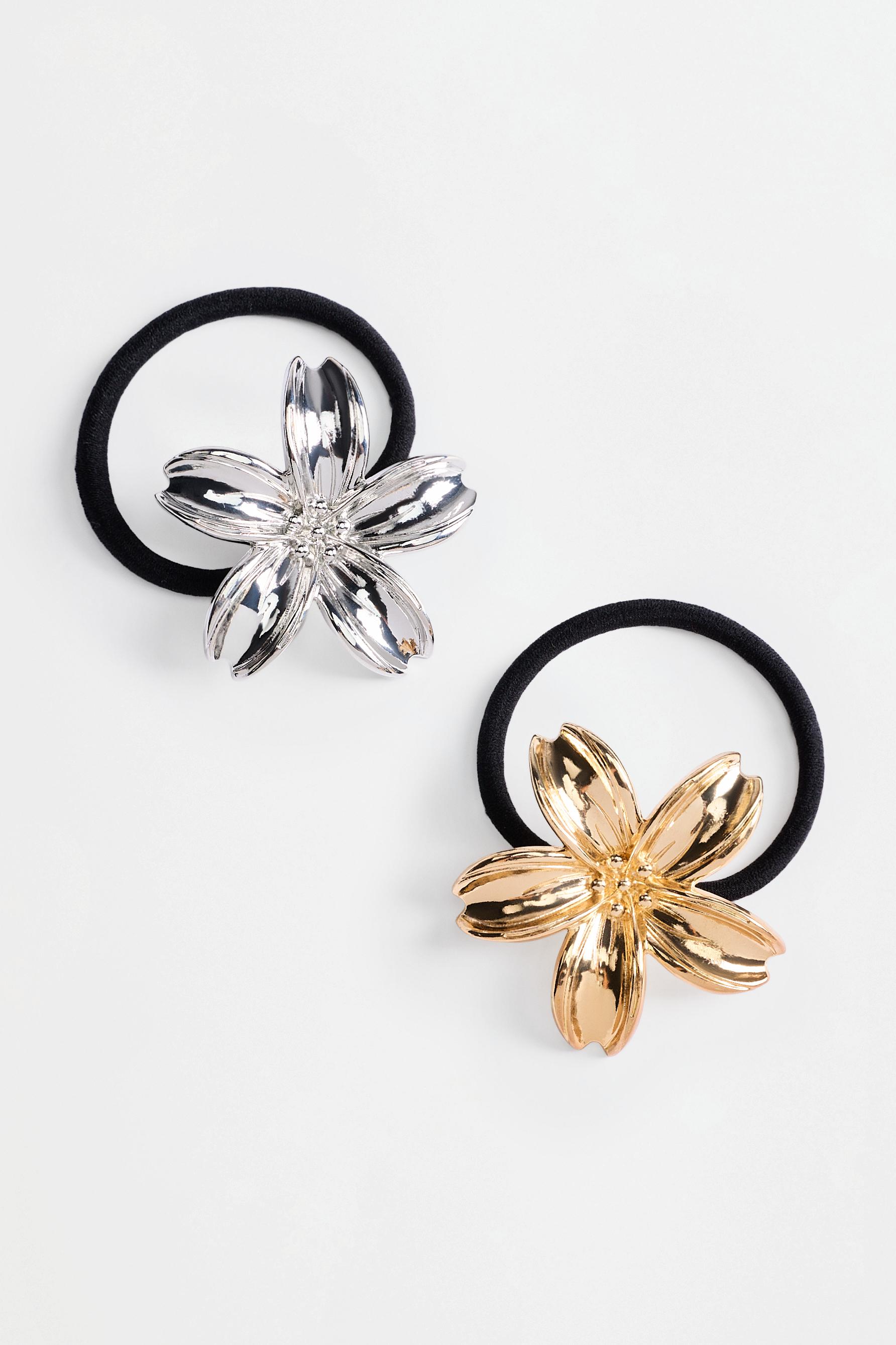 Flower hair ties (2-pack) — GOLD - SILVER (alternate view)