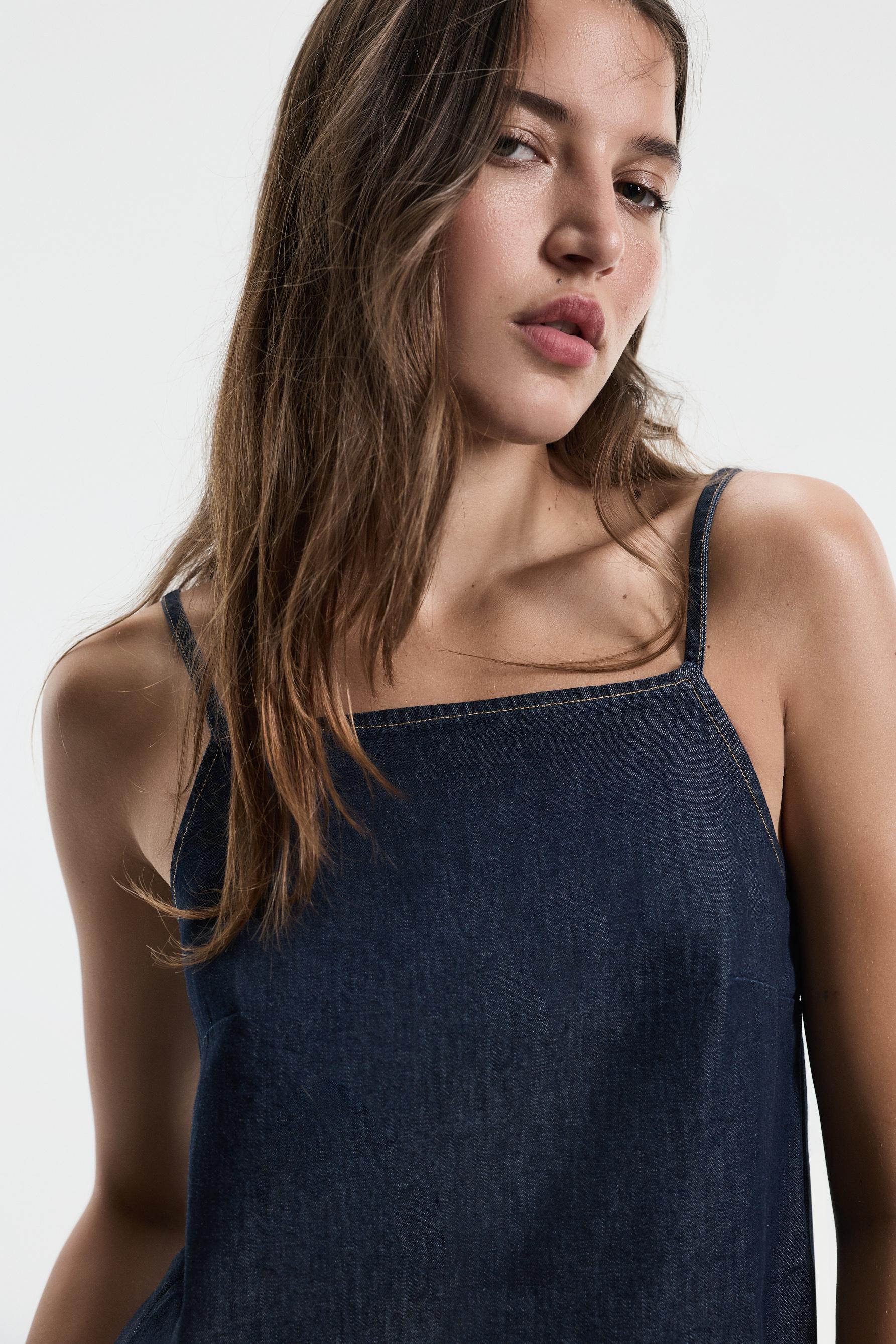 Denim strappy top — NAVY
