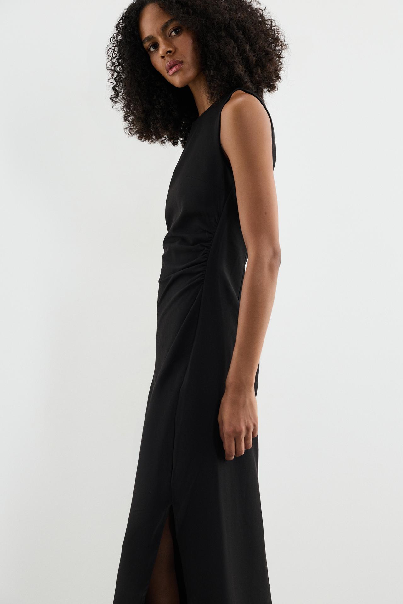 Midi dress with side slit — BLACK