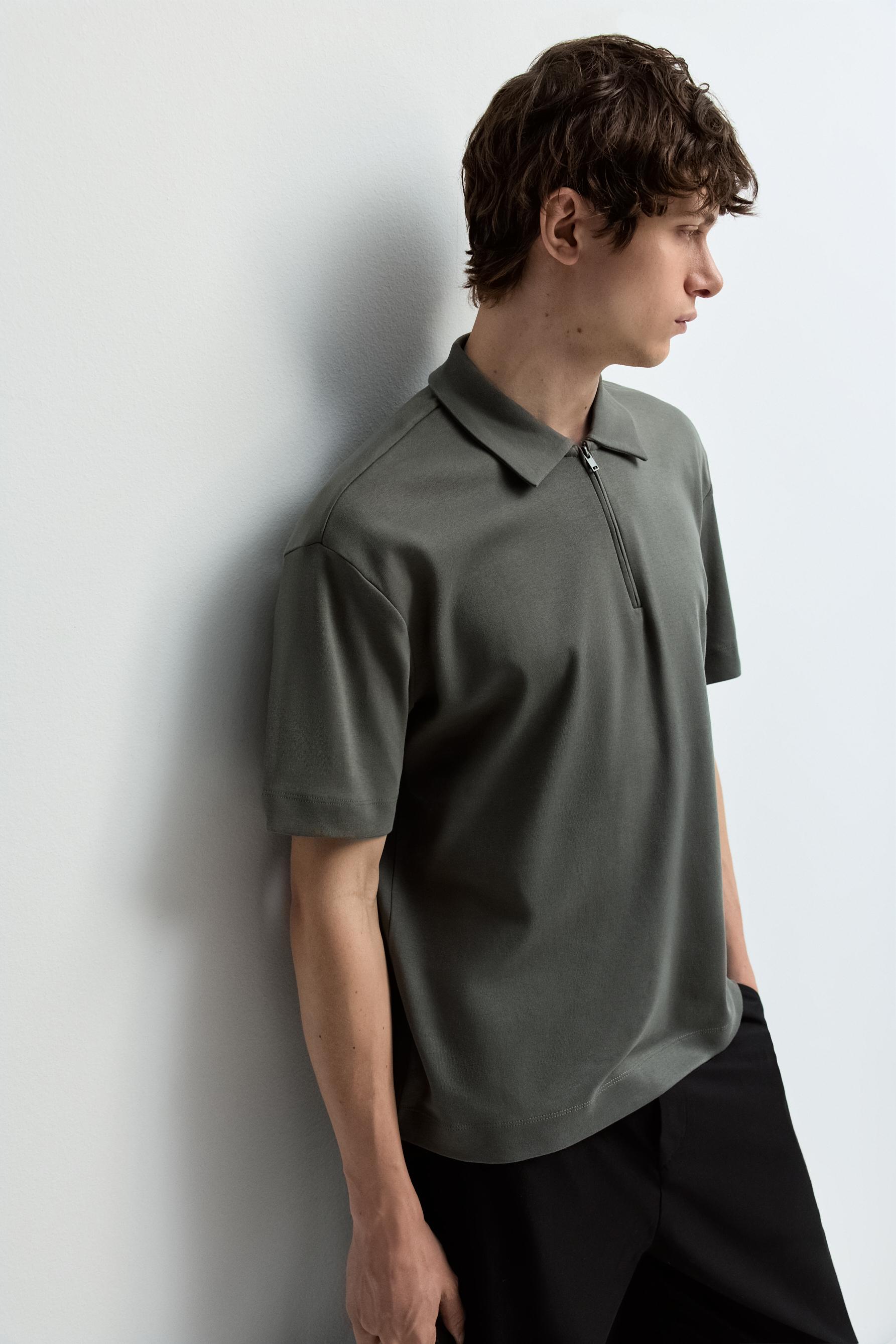 Interlock zip-up polo shirt — GREEN