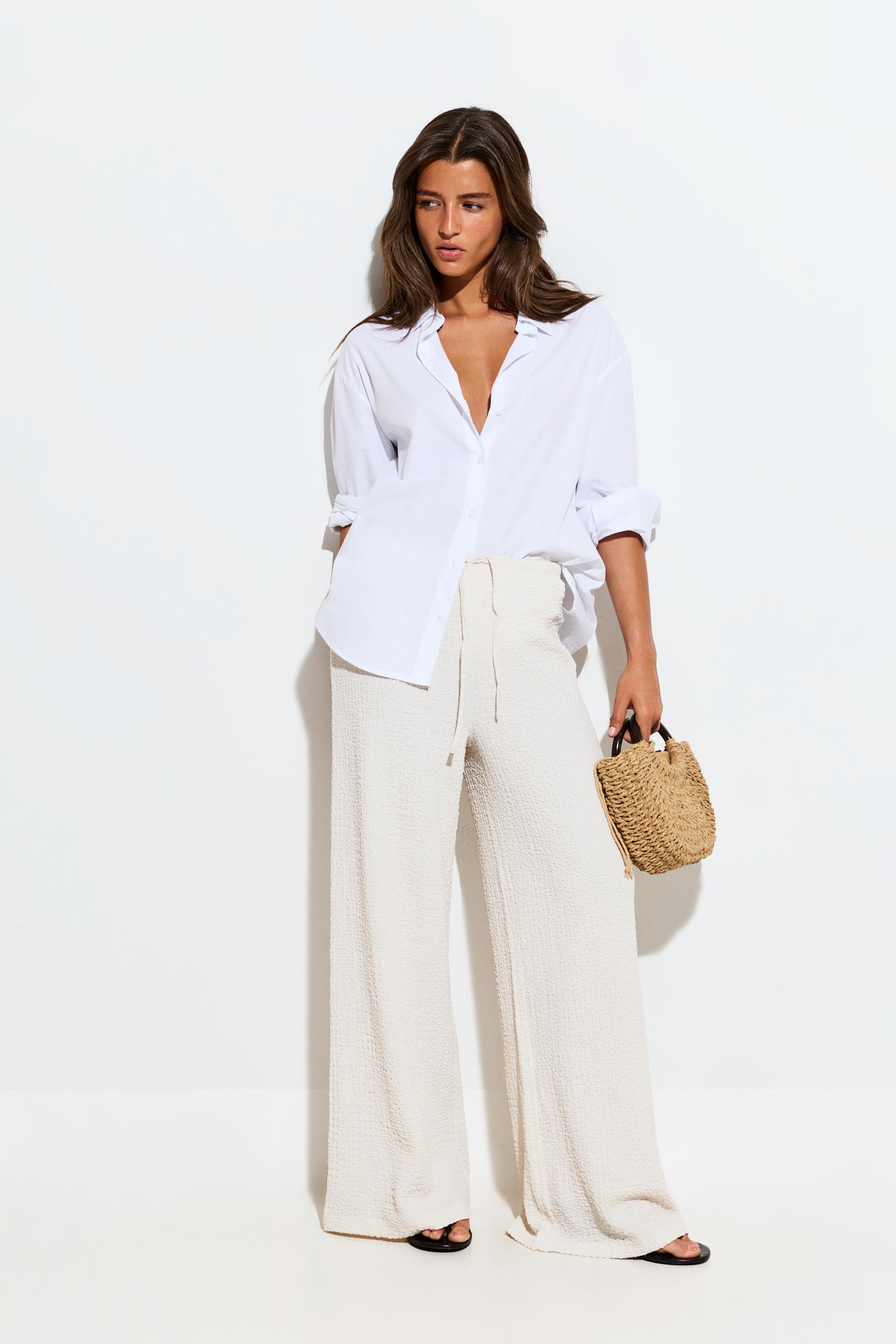 Textured wide-leg trousers — OFF WHITE
