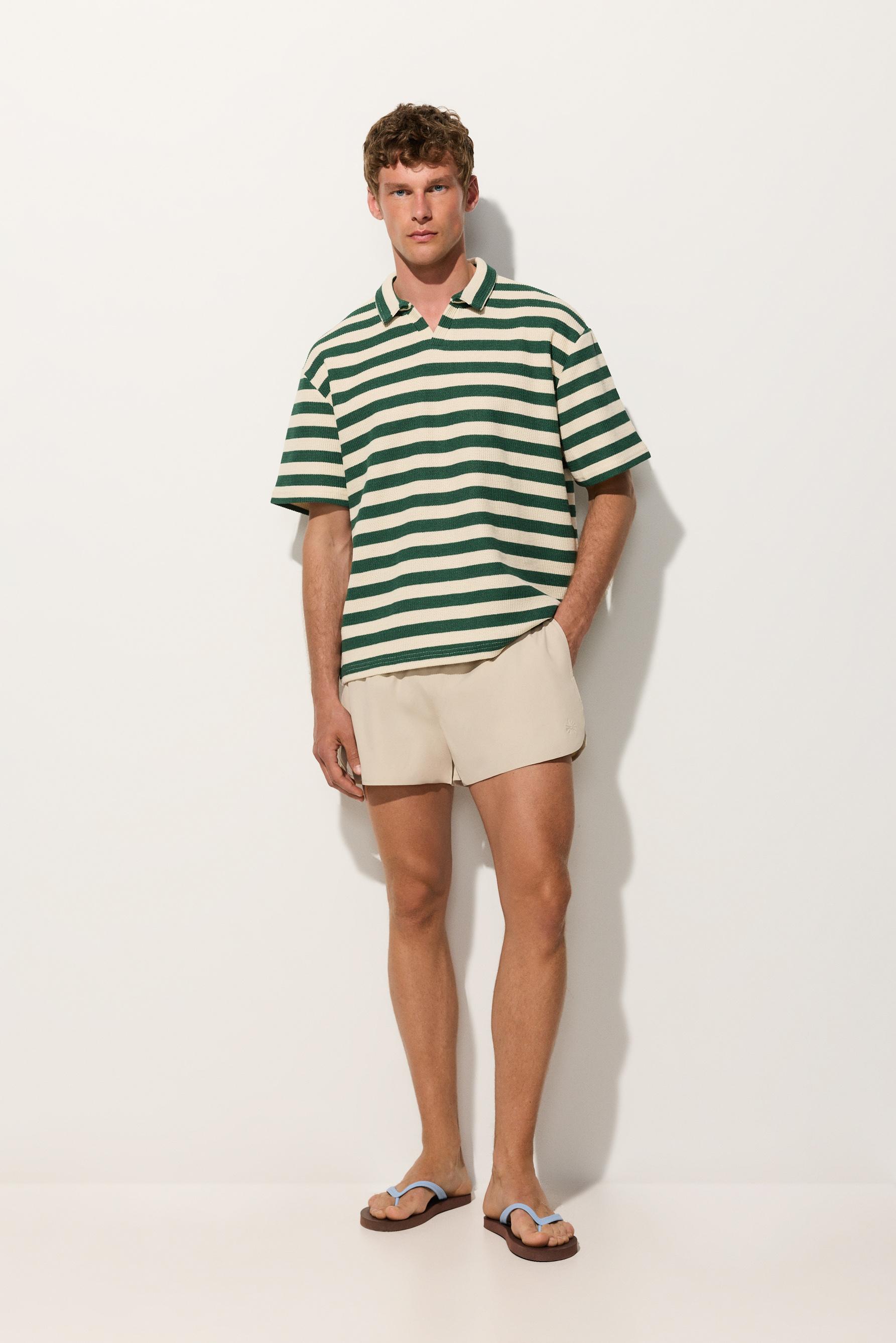 Men's | Green textured striped polo shirt — EMERALD GREEN