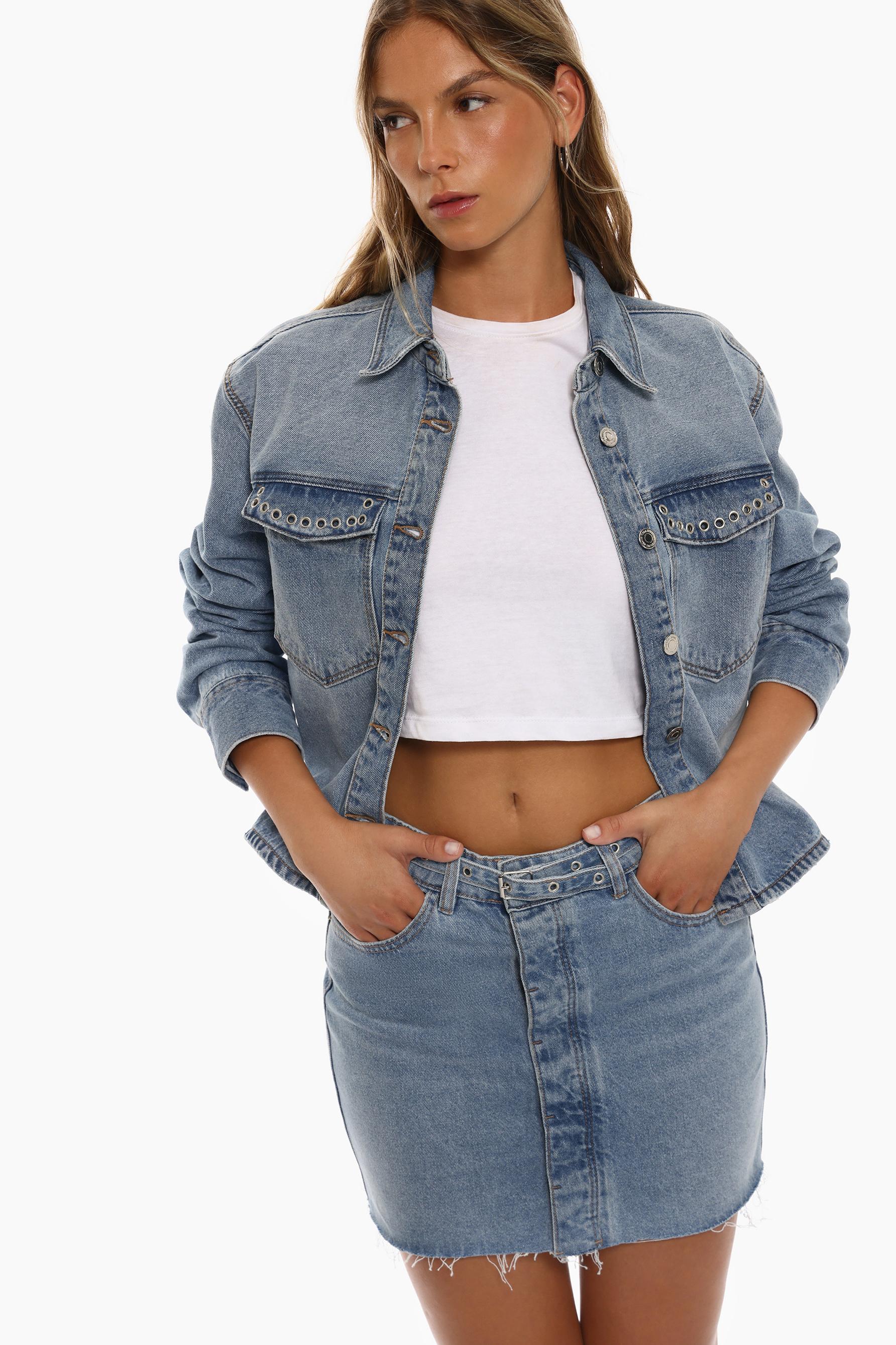 Studded denim mini skirt Denim Jackets Denim CLOTHING Woman Lefties Bahrain