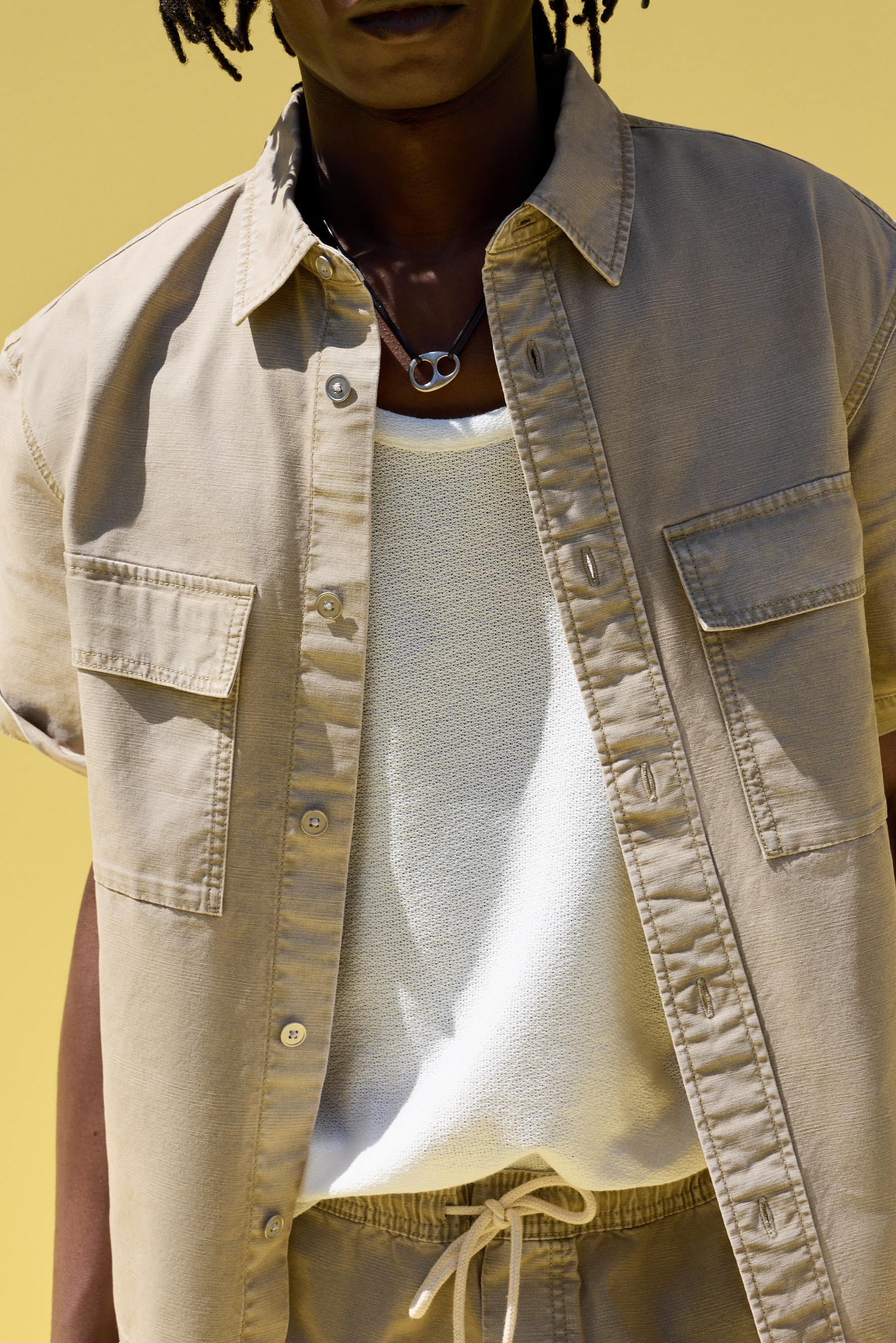 Denim shirt with pockets — PALE OCHRE