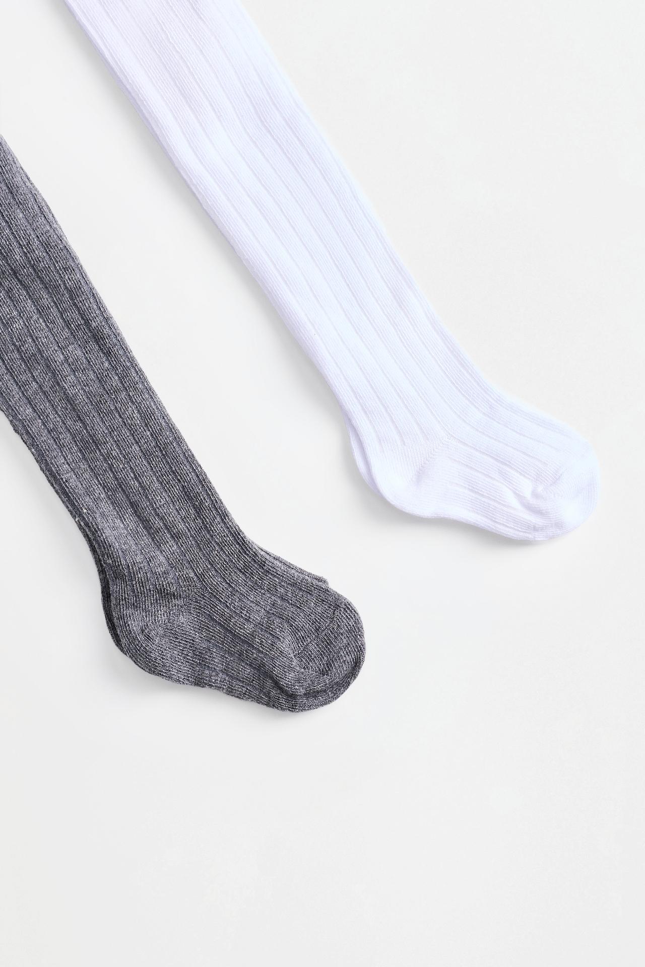 Ribbed Tights (2-Pack) — WHITE/GREY