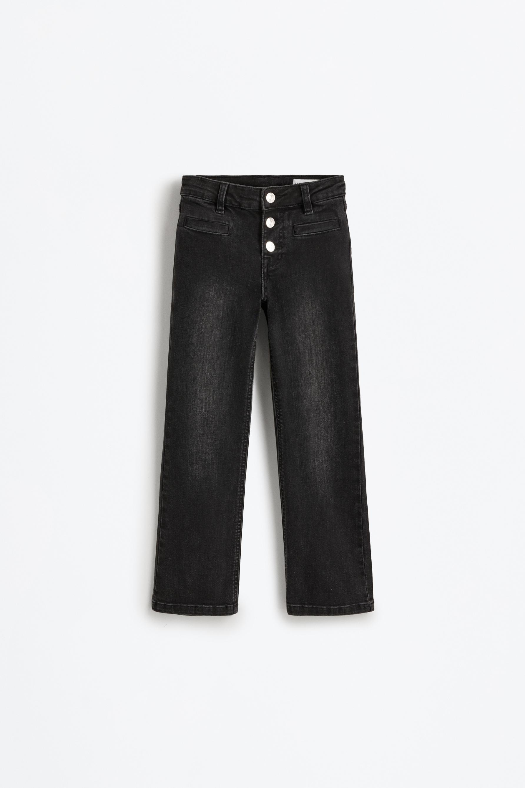 Bell bottom jeans with buttons — BLACK