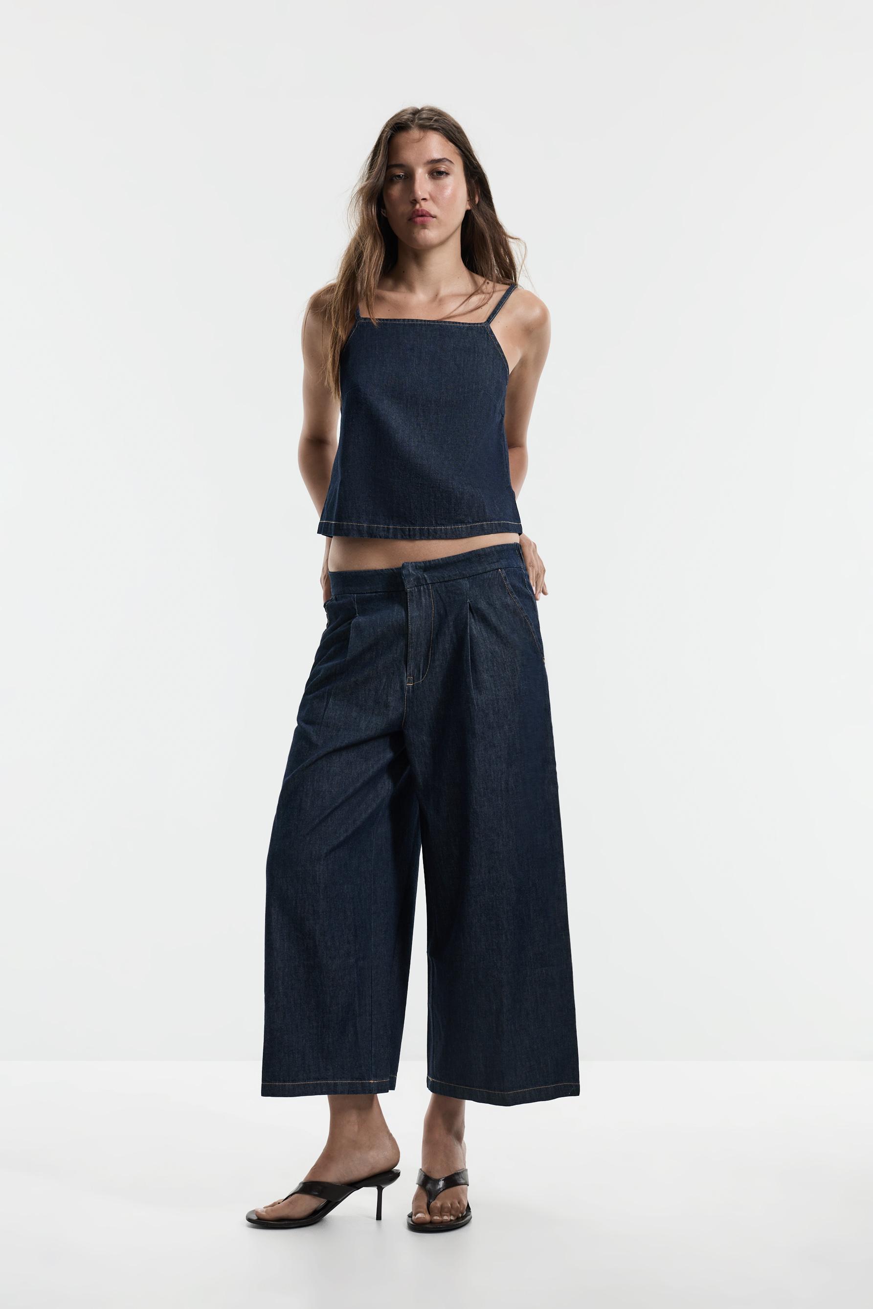 Denim strappy top — NAVY