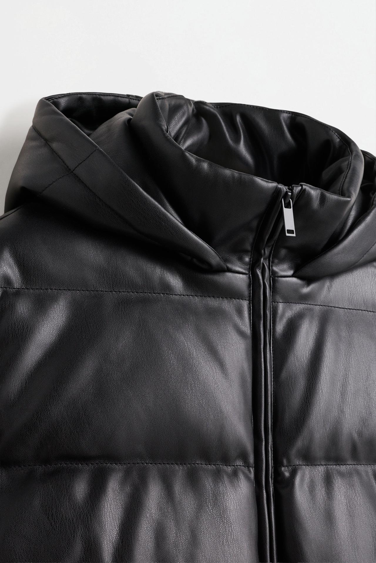 Padded leather effect jacket — BLACK