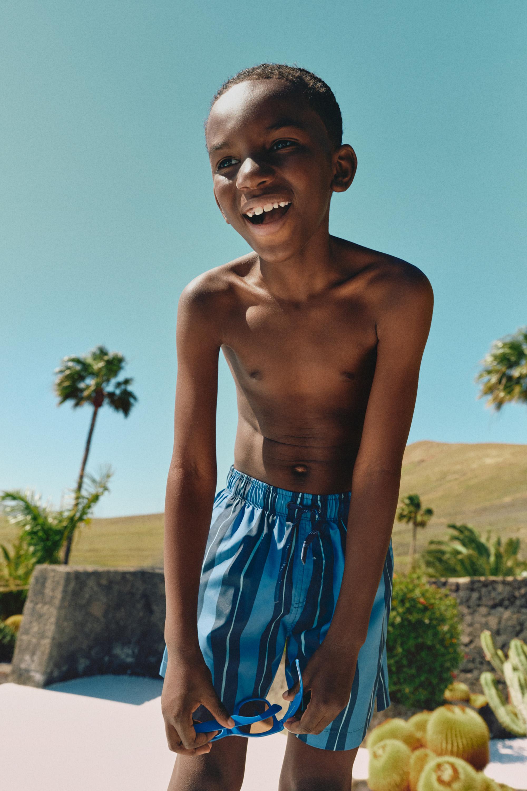 Printed Swim Trunks — FADED BLUE