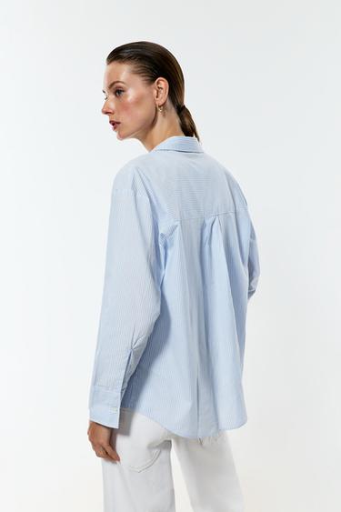 Striped poplin shirt — PASTEL BLUE 4
