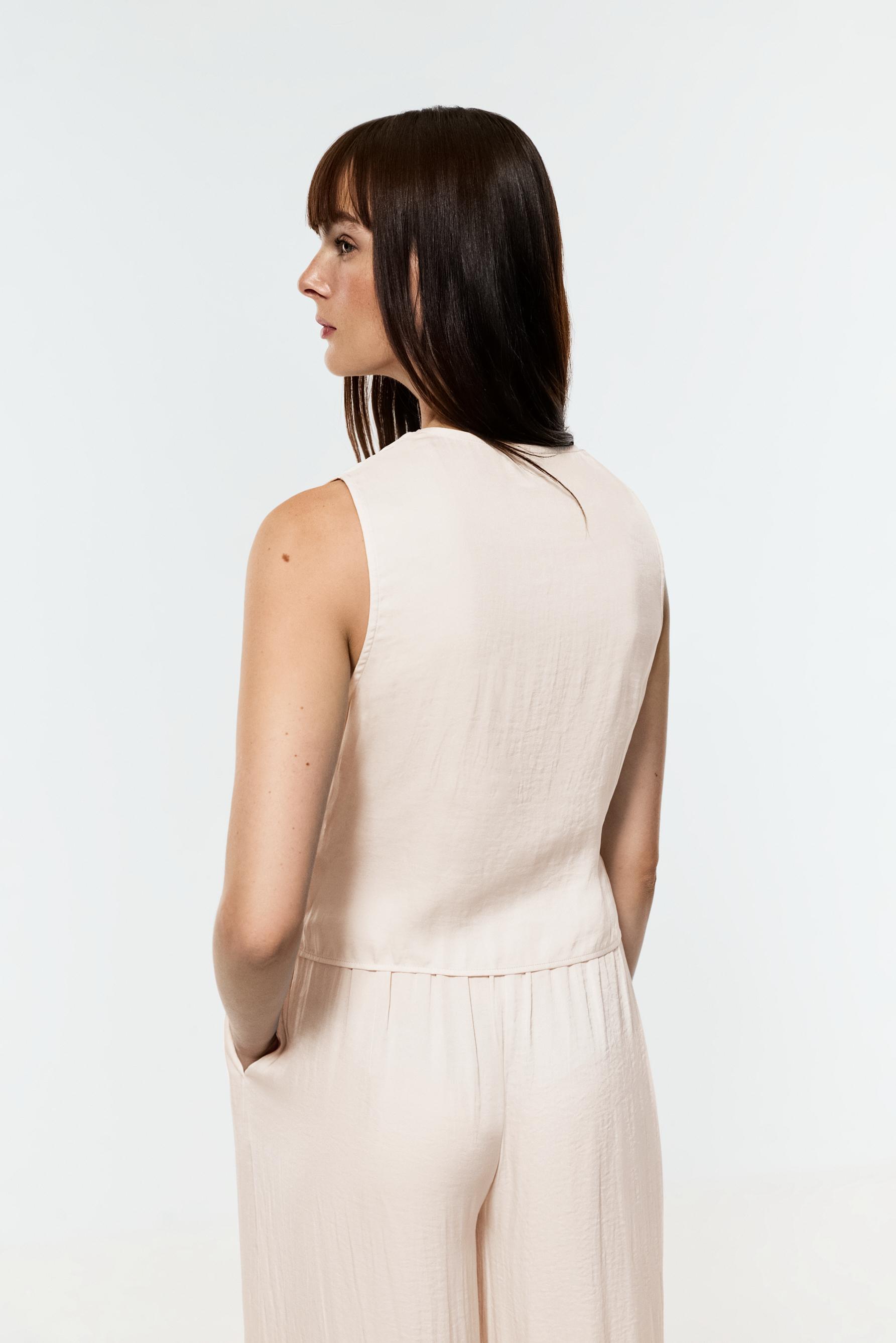 Jewel satin top — CREAM