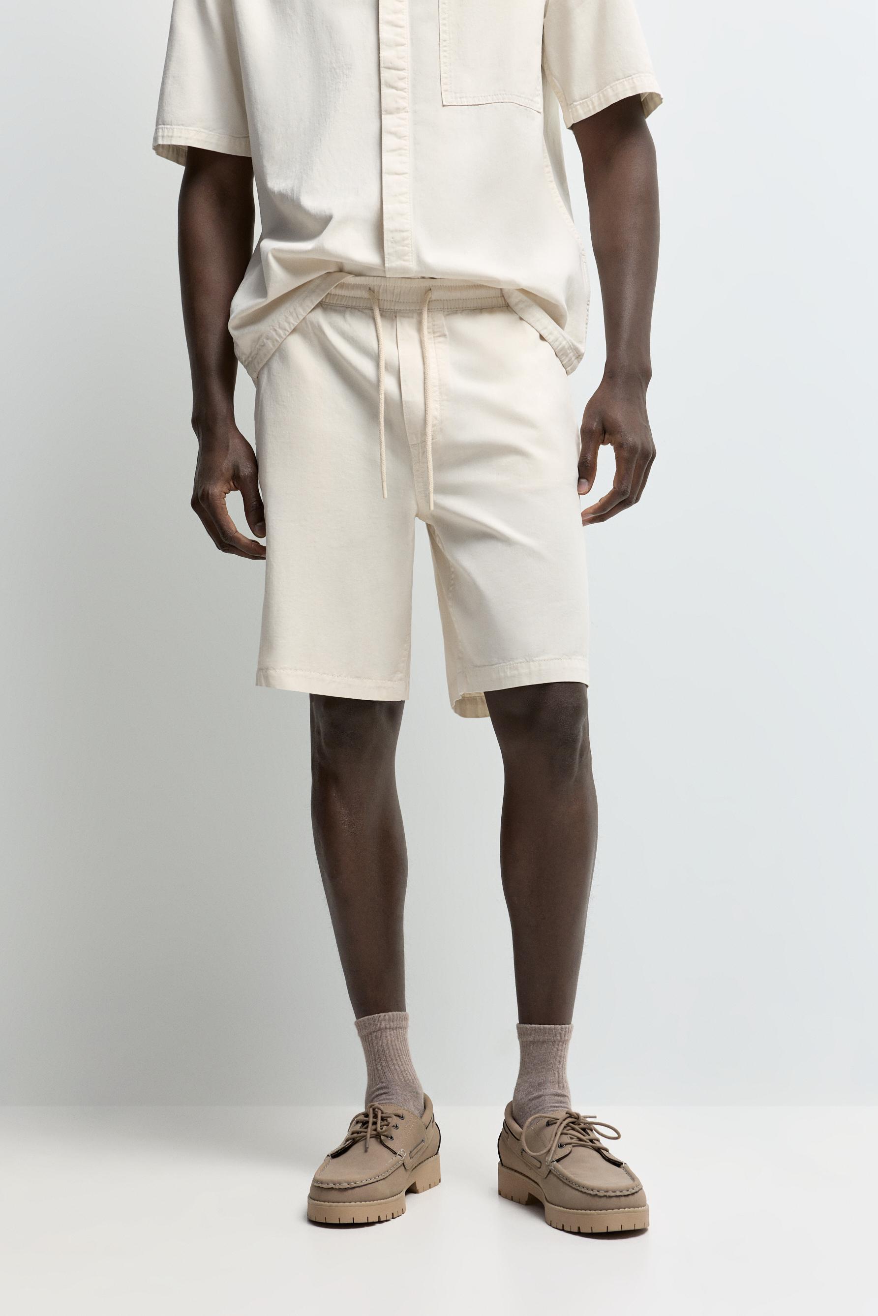 Denim jogger Bermuda shorts — ECRU