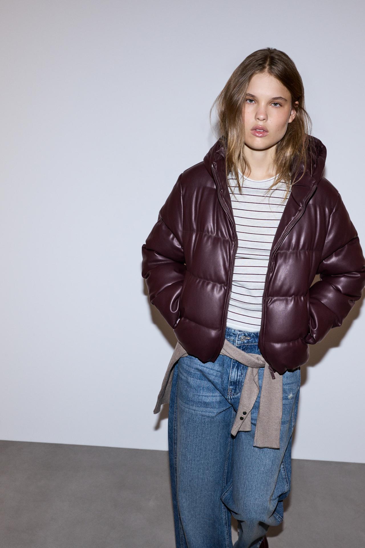 Padded leather effect jacket — MAROON