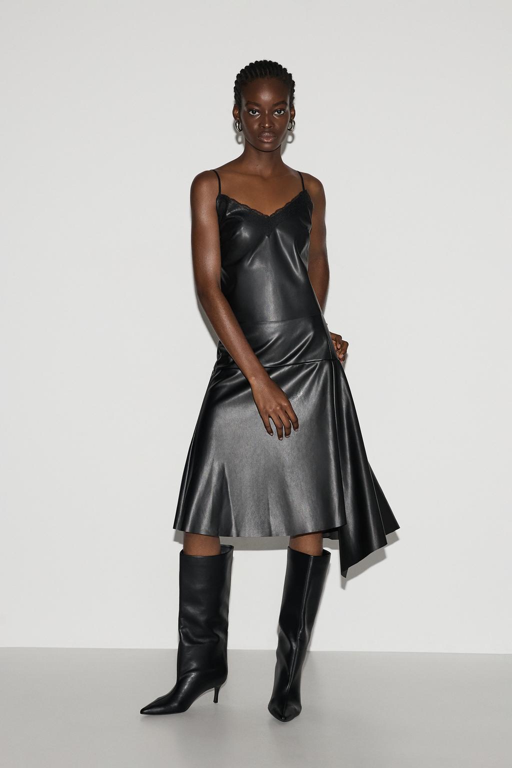 Leather-effect asymmetric skirt