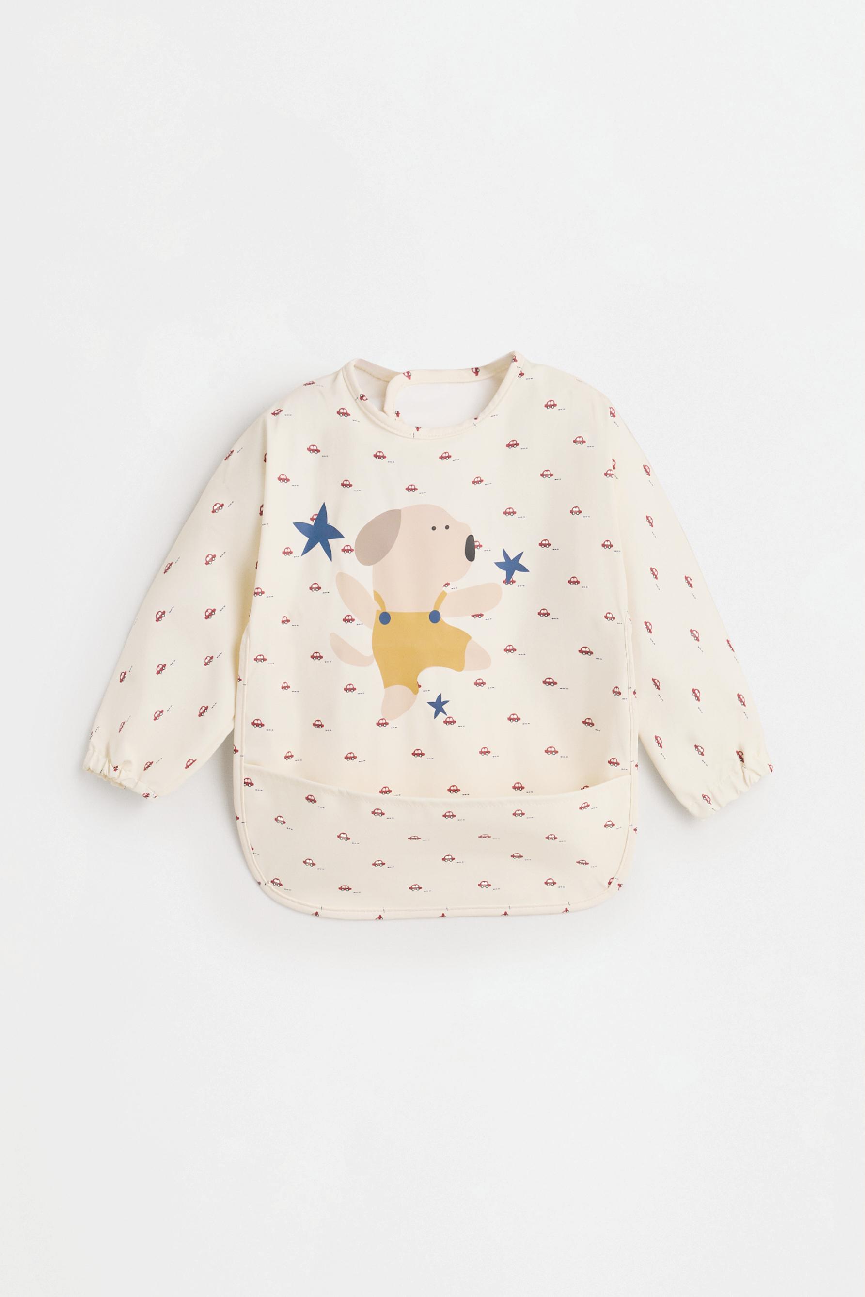 Puppy print long sleeve bib — PALE BLUE