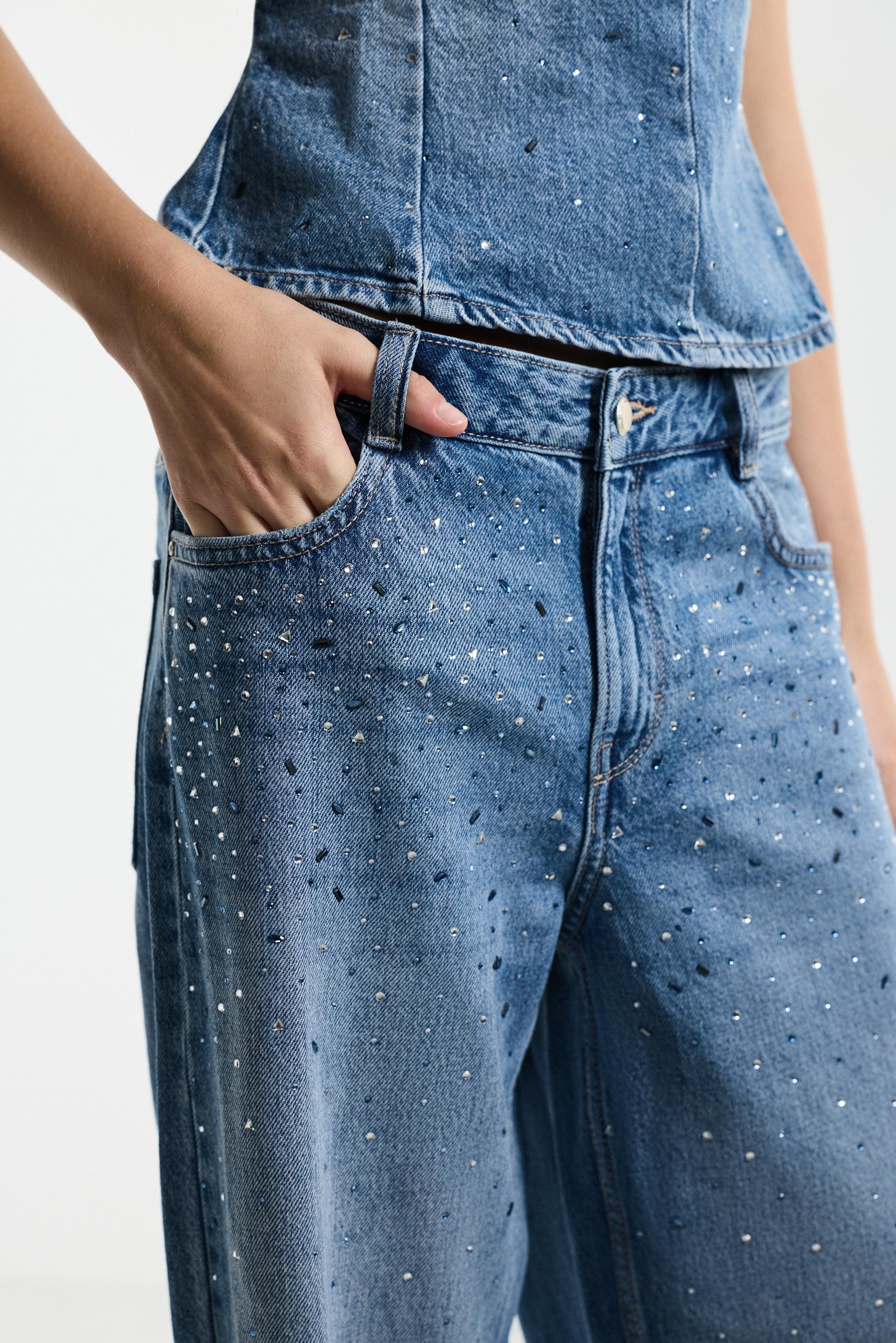 Rhinestone wide-leg jeans — DARK BLUE