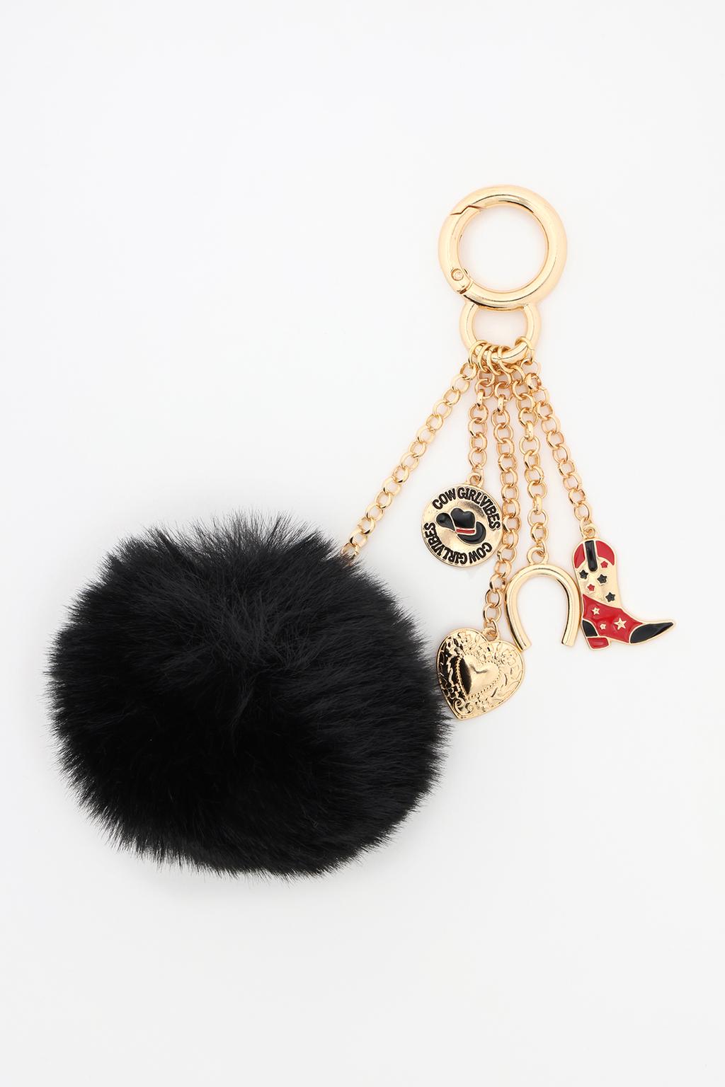 Beaded pompom key ring