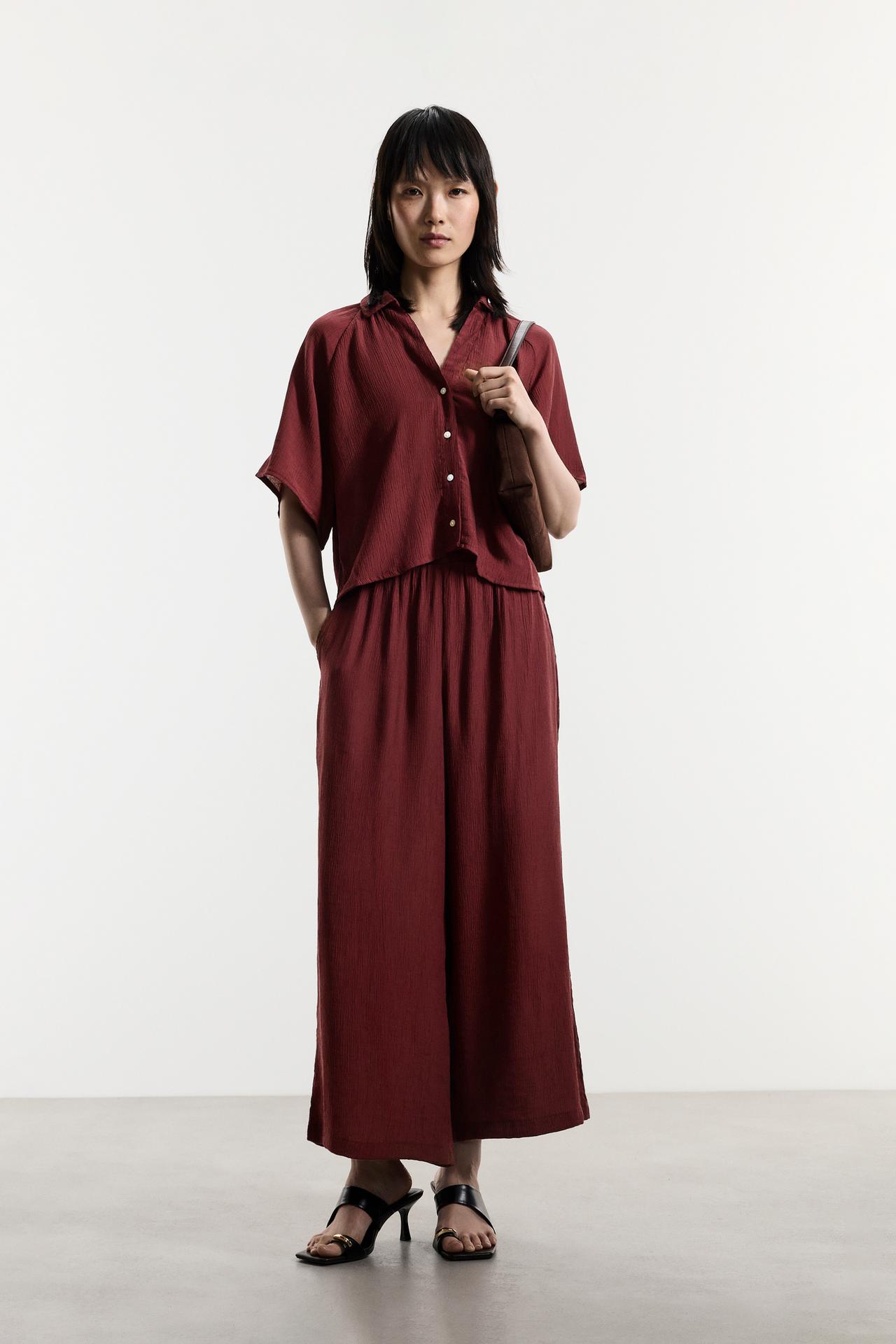 Textured culottes — DARK BURGUNDY