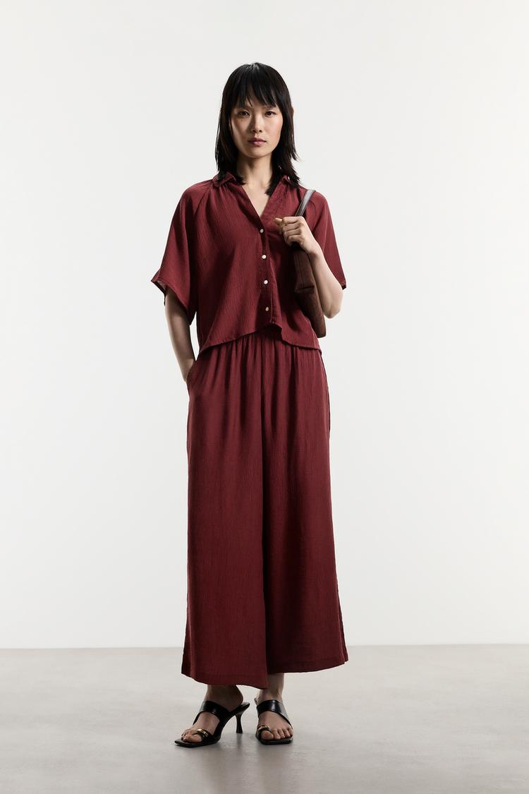 Textured culottes — DARK BURGUNDY