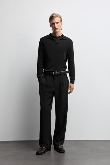Long sleeve knit polo shirt — BLACK 2